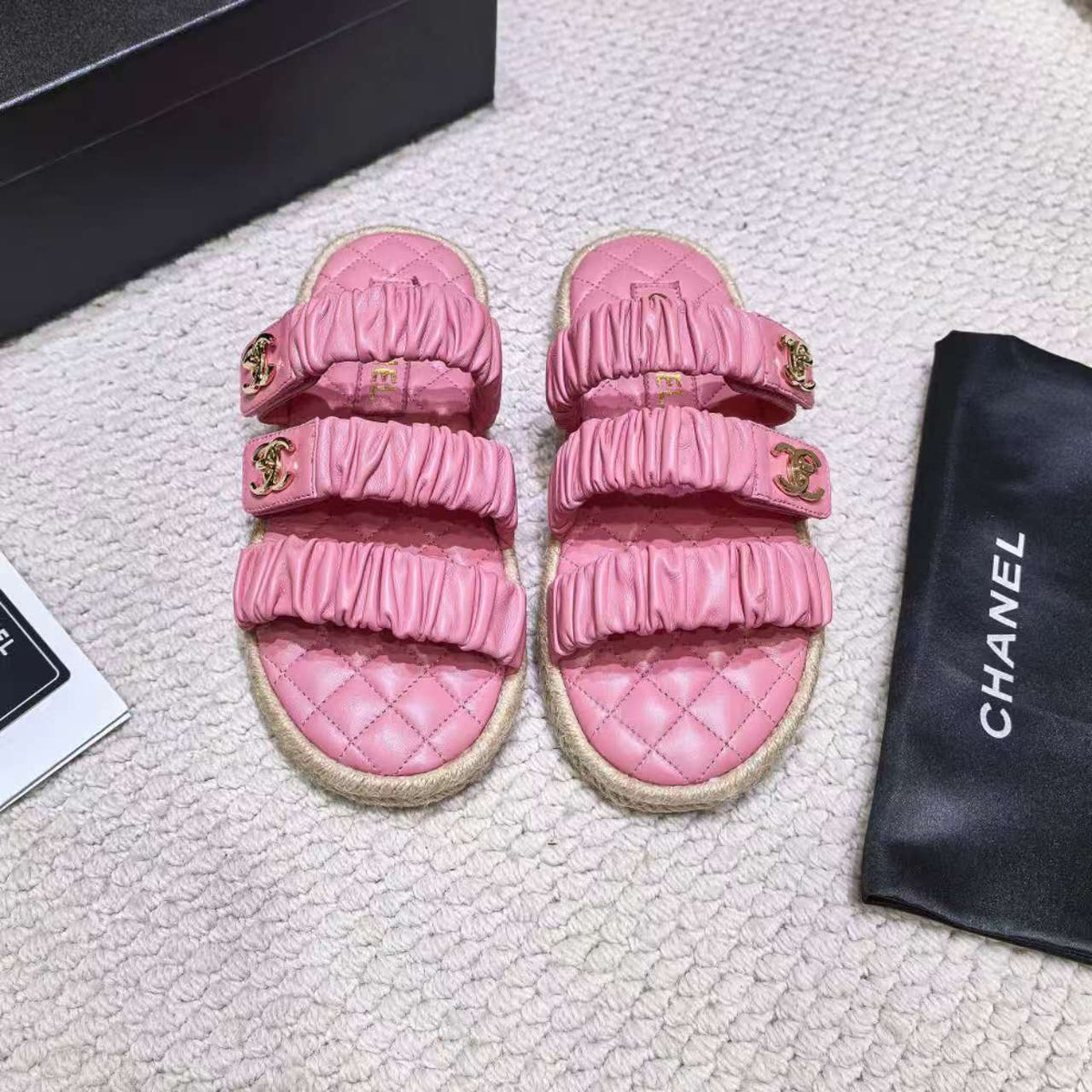 CC 26B Ruched Straps Espadrille Sandals 2cm Pink Lambskin 122404