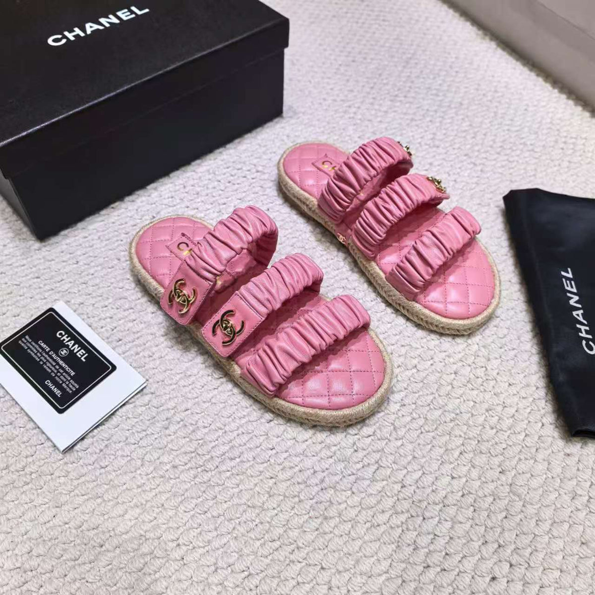 CC 26B Ruched Straps Espadrille Sandals 2cm Pink Lambskin 122404