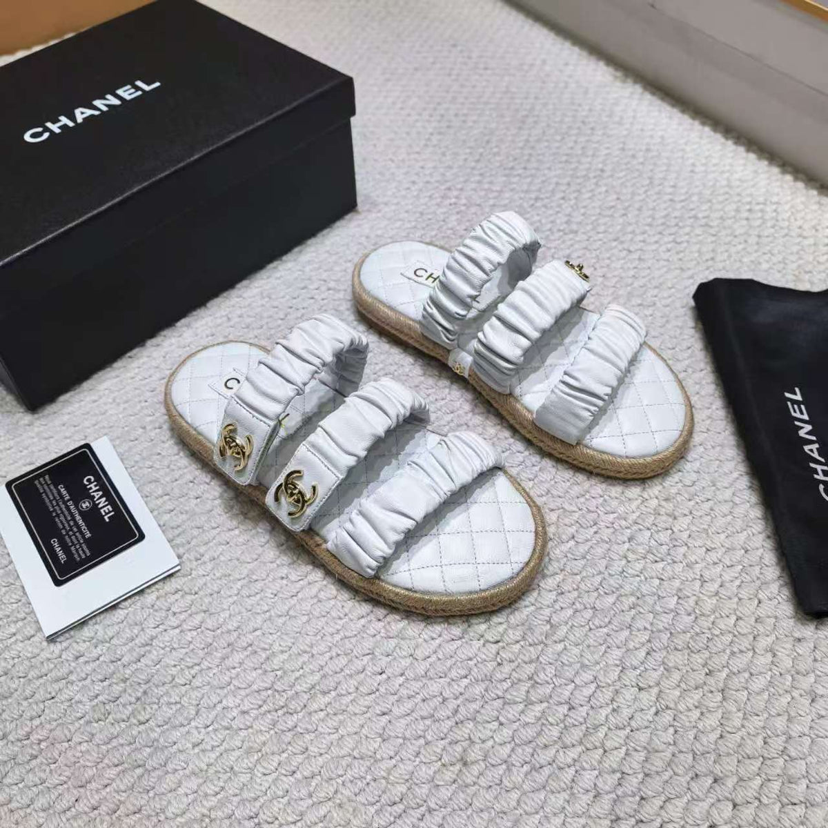 CC 26B Ruched Straps Espadrille Sandals 2cm White Lambskin 122405