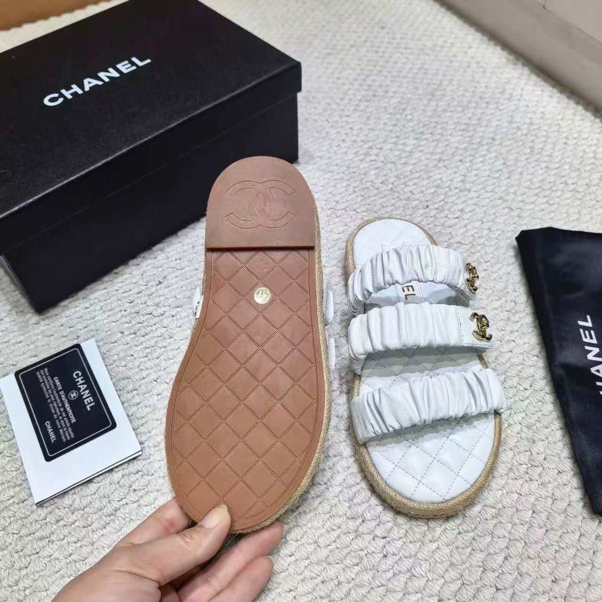 CC 26B Ruched Straps Espadrille Sandals 2cm White Lambskin 122405