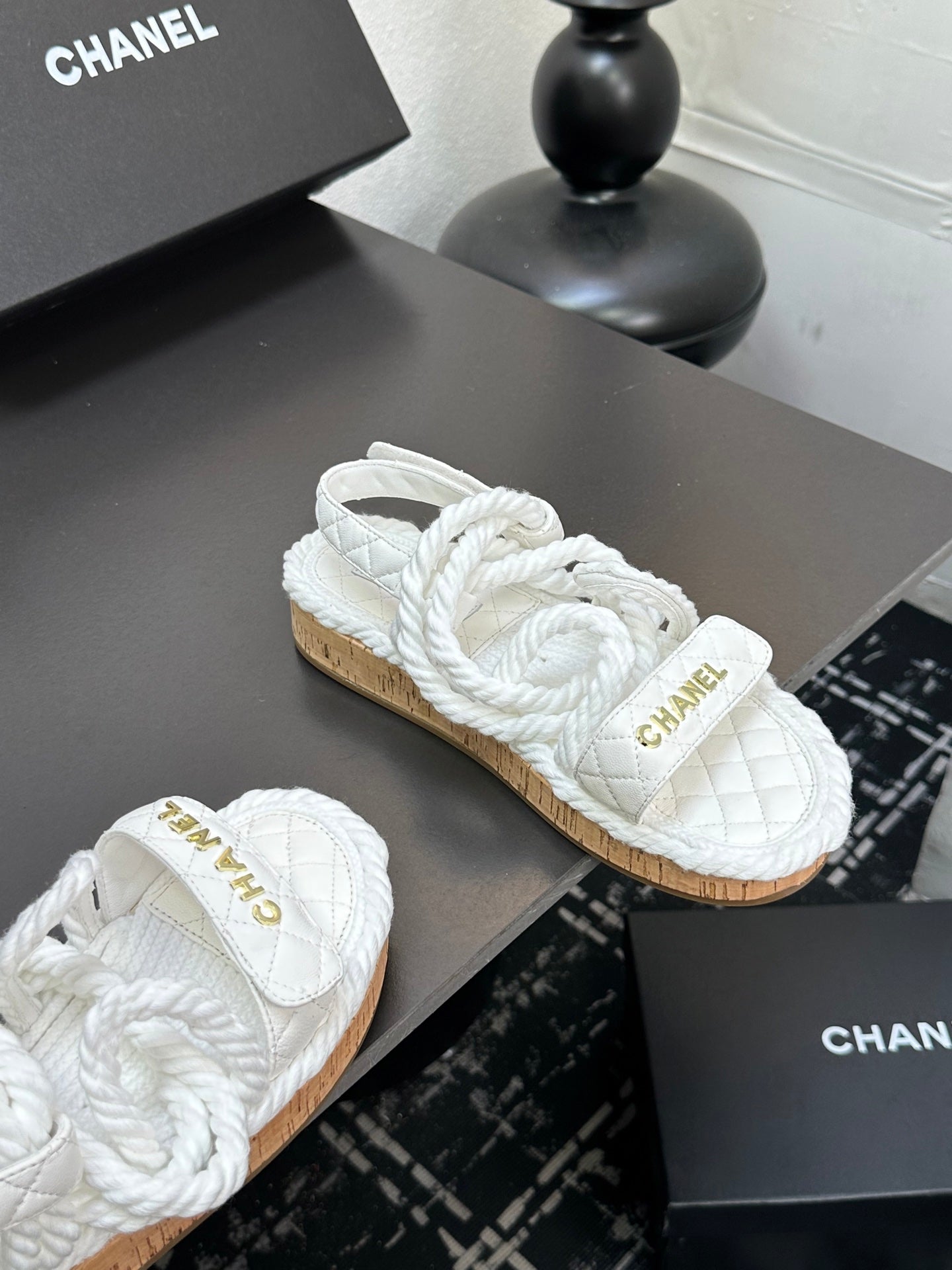 CC Sandals White Rope Lambskin 331280