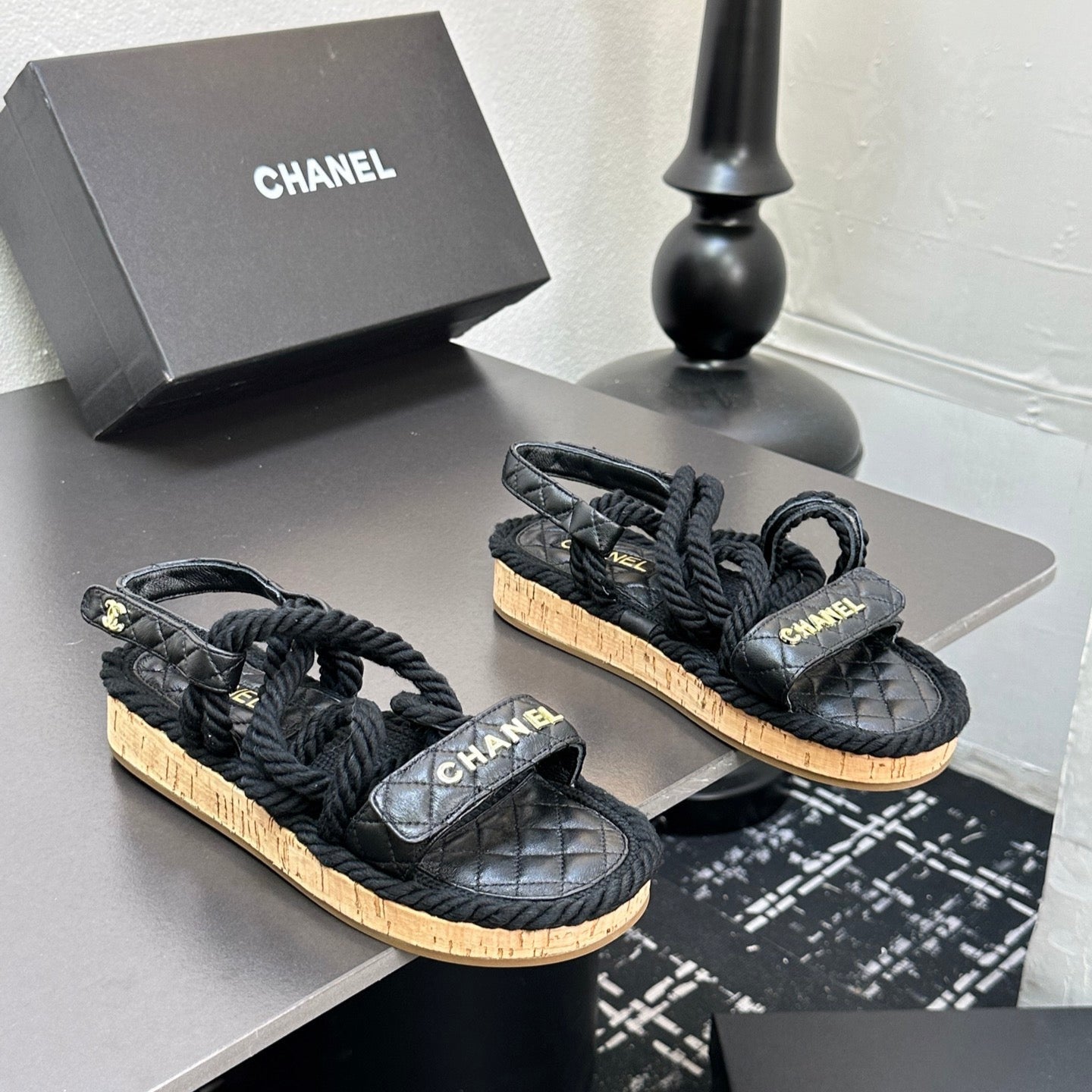 CC Sandals Black Rope Lambskin 331281