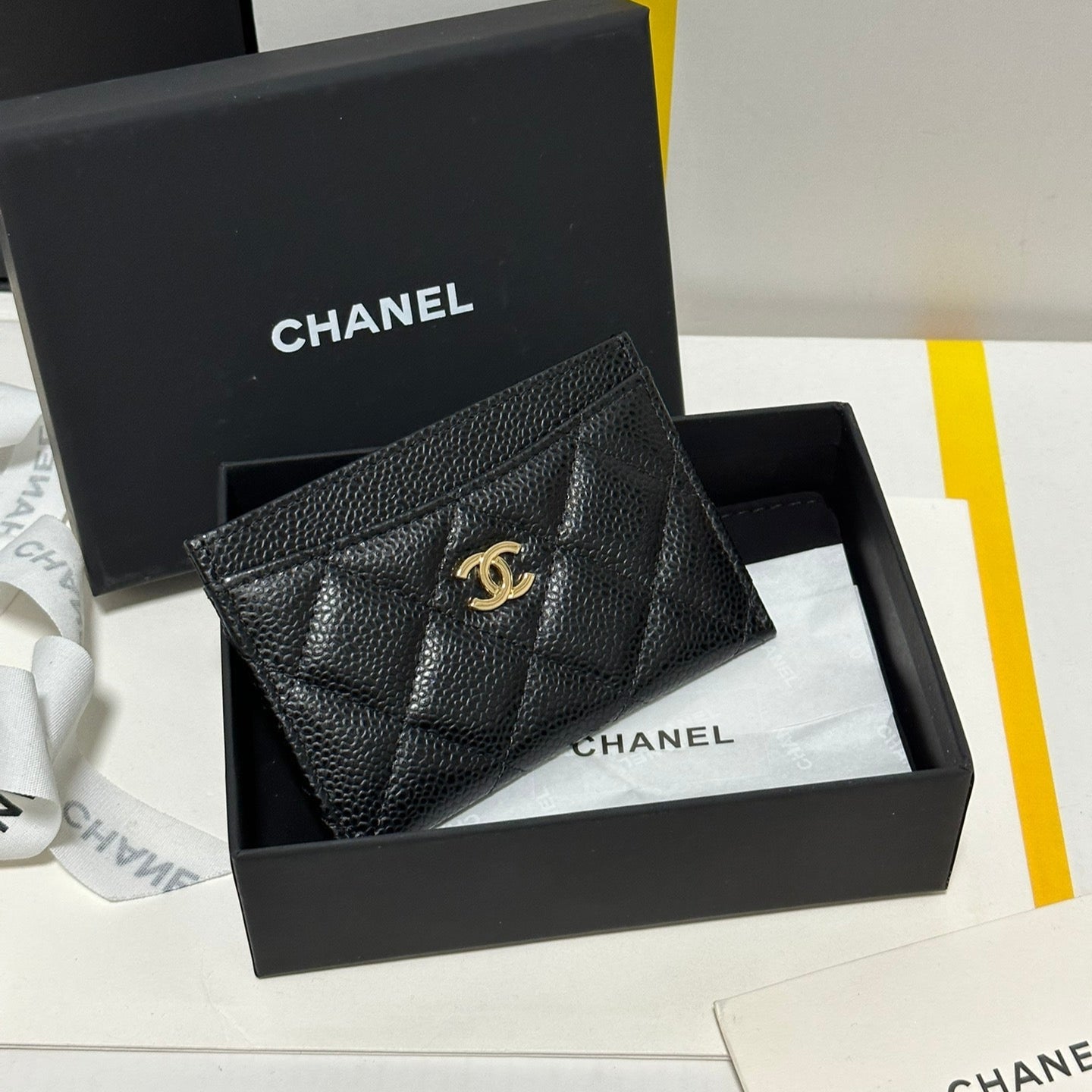 CC Classic Card Holder Black Quilted Caviar Gold Buckle 243696