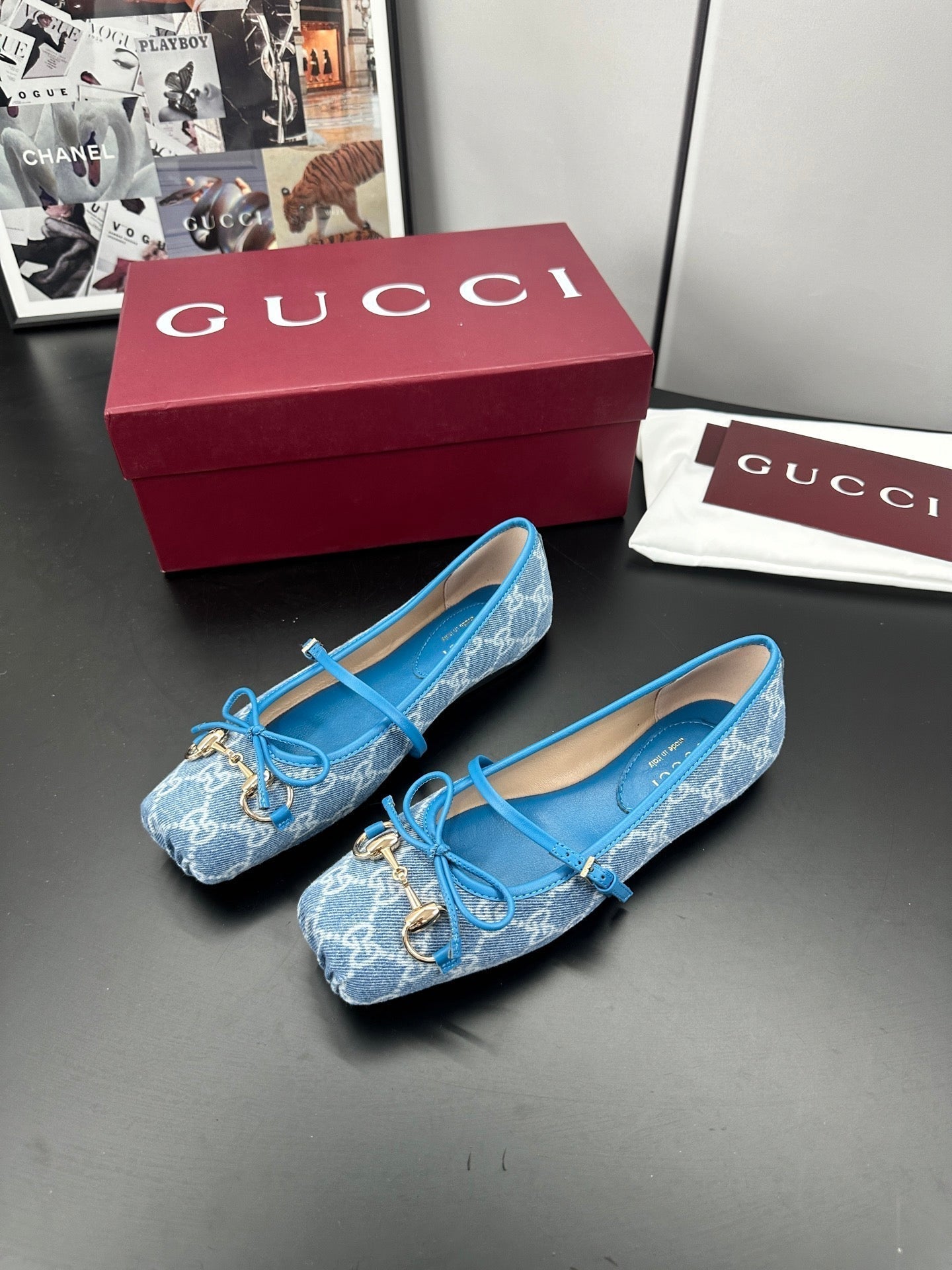 GG 26s Ballet Flats In Blue Denim