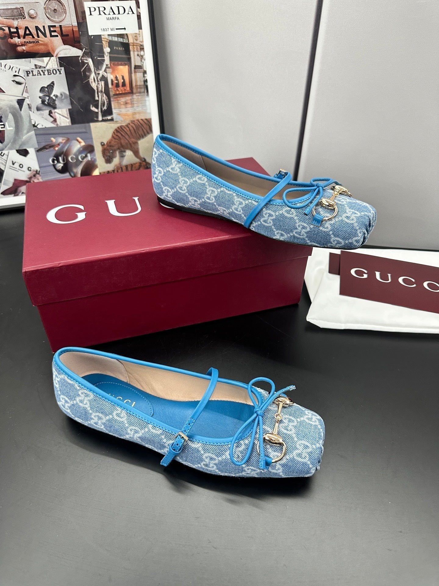 GG 26s Ballet Flats In Blue Denim