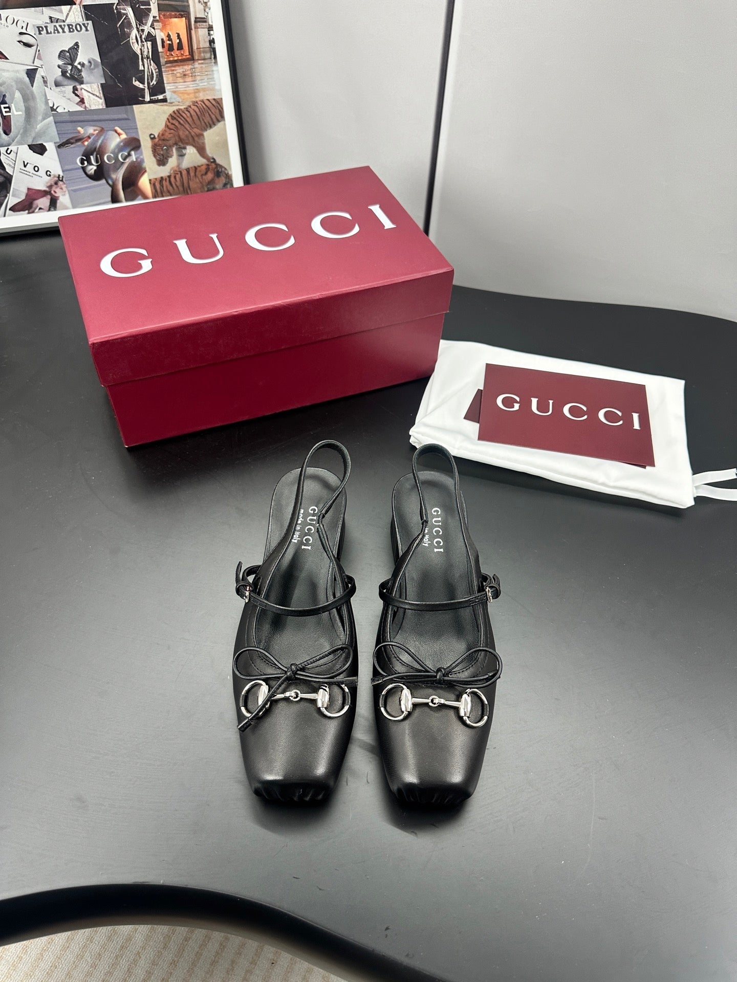 GG 26s Horsebit Slingback 2.5cm Black Sheepskin 688315