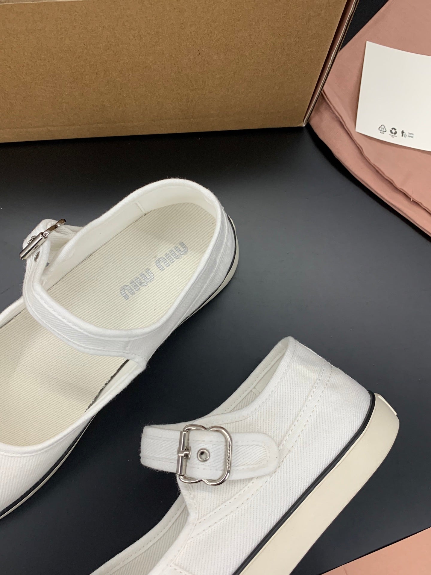 Miu 26s Drill Ballerinas White Canvas 688284