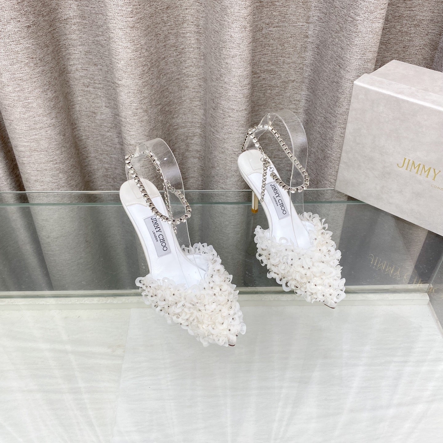 Jimmy Choo Saeda Pumps Ivory Mesh Lambskin 668536