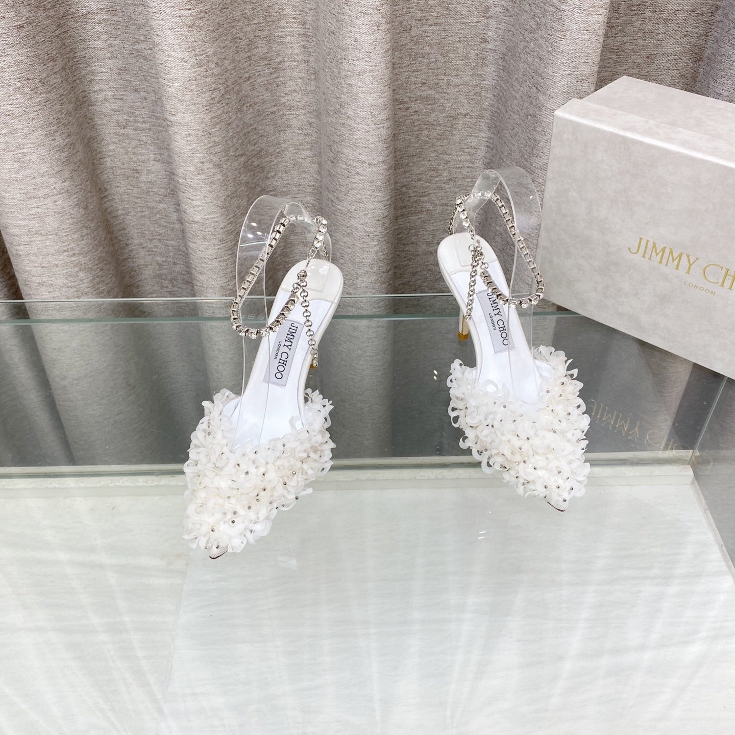 Jimmy Choo Saeda Pumps Ivory Mesh Lambskin 668536