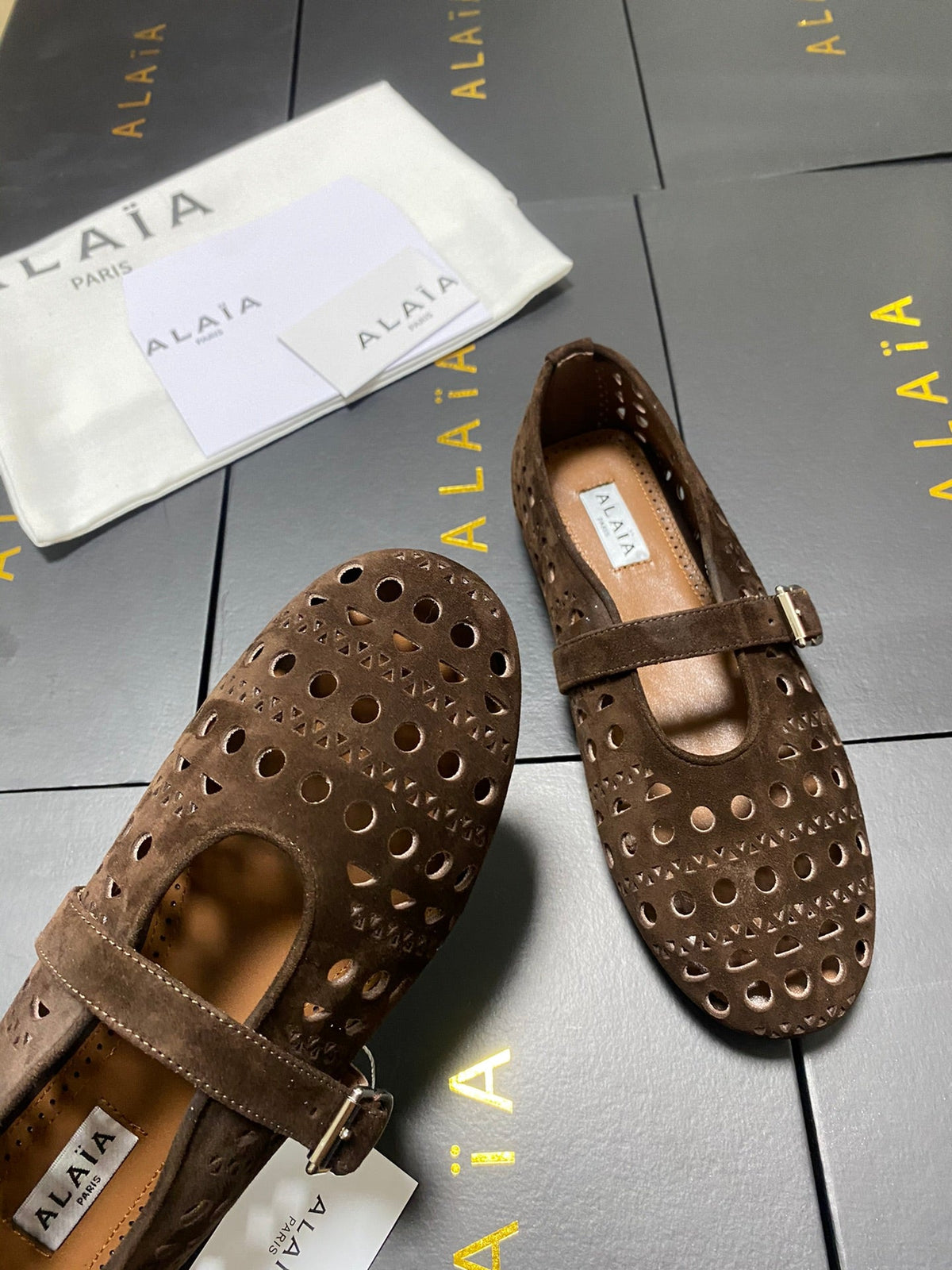 Alaia 26s Mary Jane Brown Perforated Suede 195010