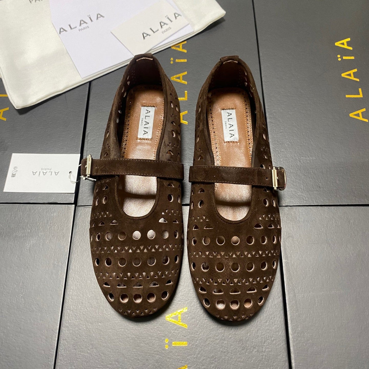 Alaia 26s Mary Jane Brown Perforated Suede 195010