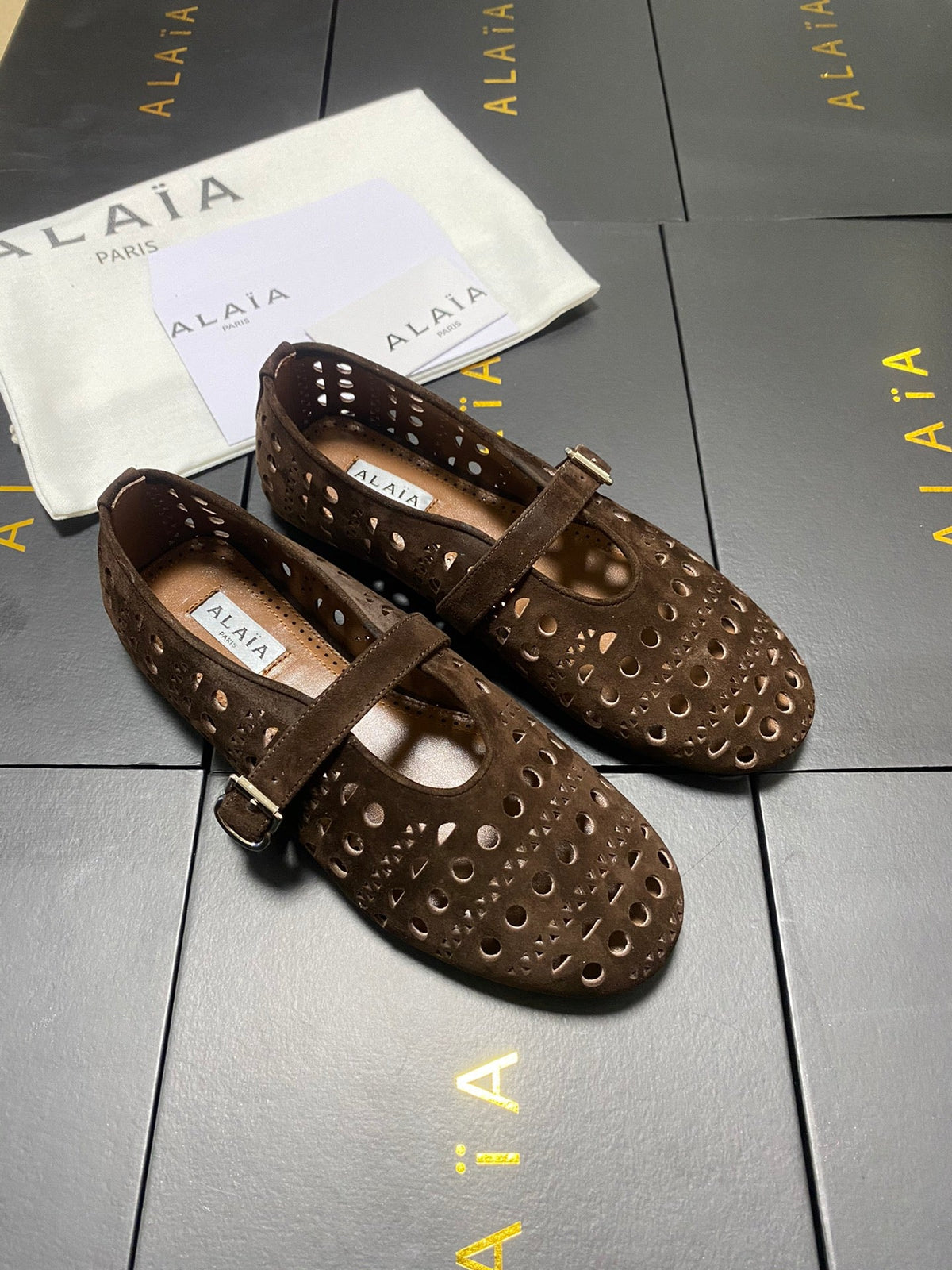 Alaia 26s Mary Jane Brown Perforated Suede 195010