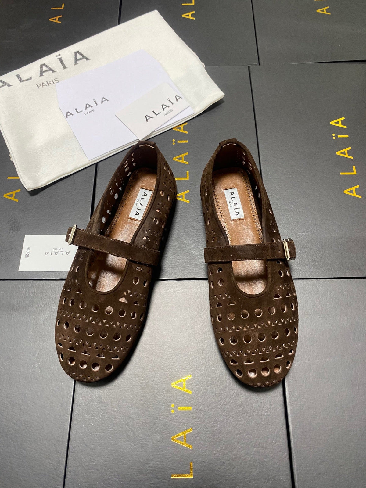Alaia 26s Mary Jane Brown Perforated Suede 195010