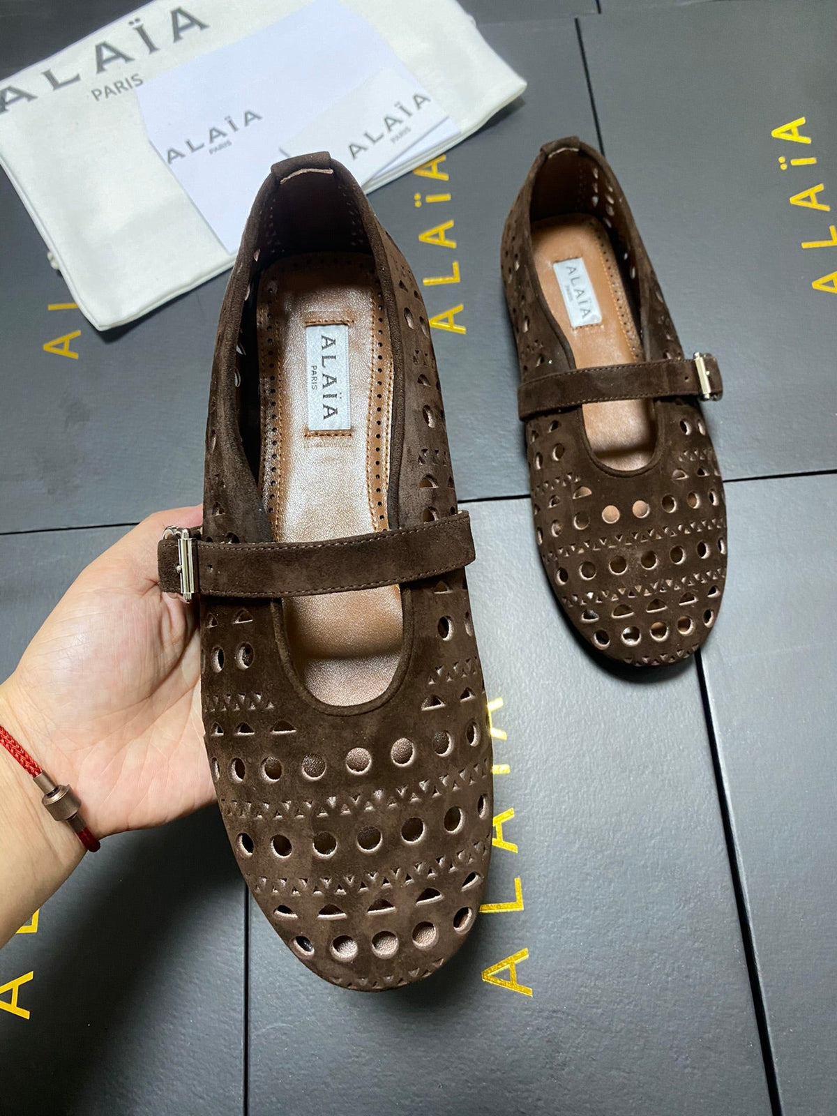 Alaia 26s Mary Jane Brown Perforated Suede 195010