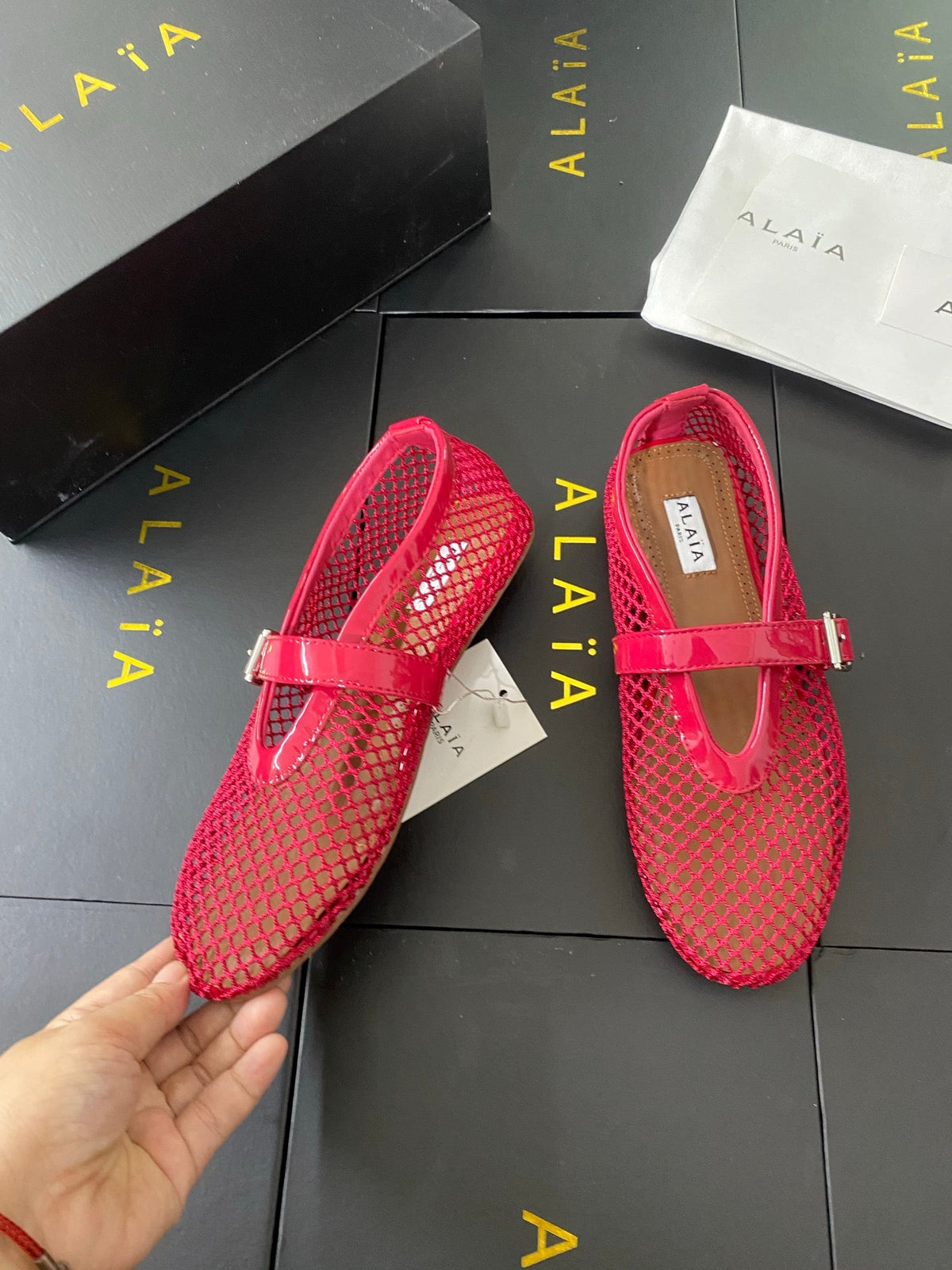 Alaia 26s Mary Jane Pink Fishnet Strass Patent Leather 195000