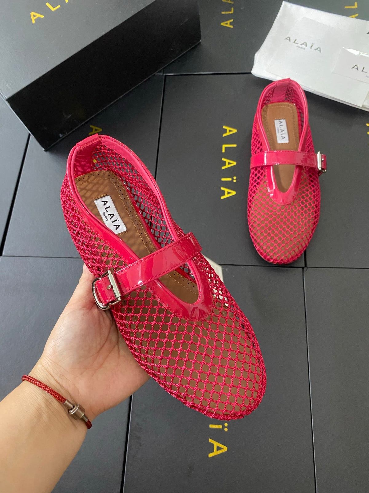 Alaia 26s Mary Jane Pink Fishnet Strass Patent Leather 195000