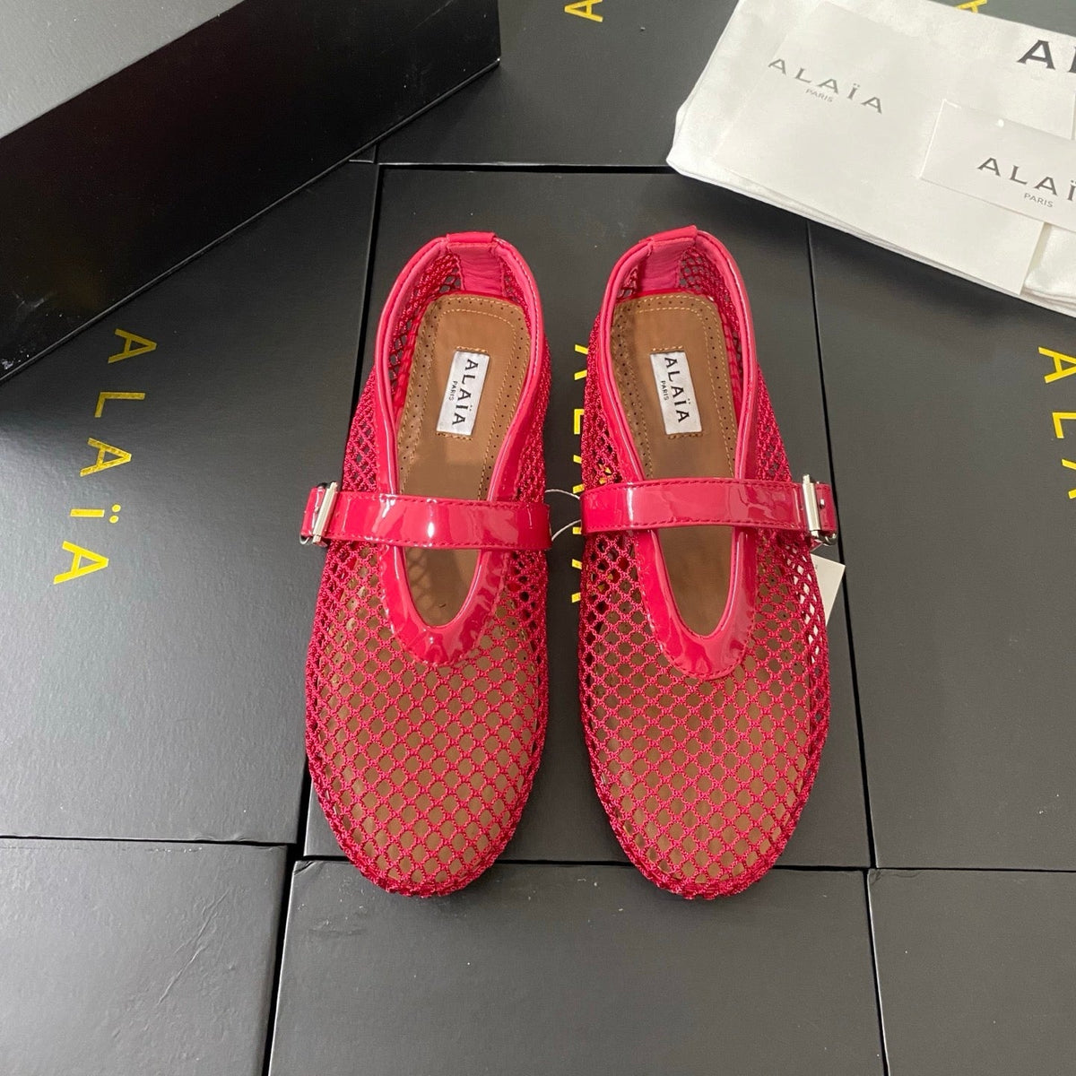 Alaia 26s Mary Jane Pink Fishnet Strass Patent Leather 195000