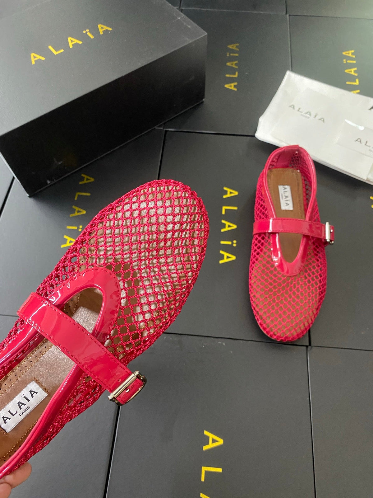 Alaia 26s Mary Jane Pink Fishnet Strass Patent Leather 195000