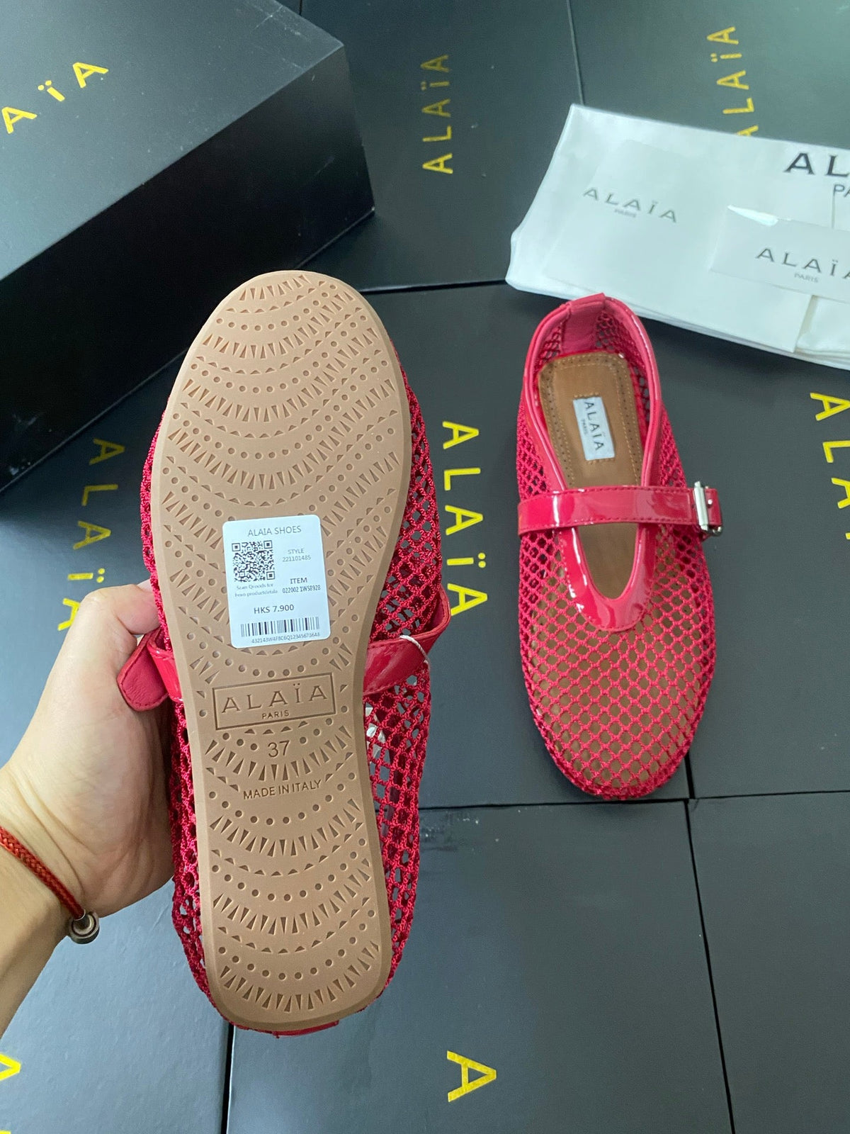 Alaia 26s Mary Jane Pink Fishnet Strass Patent Leather 195000