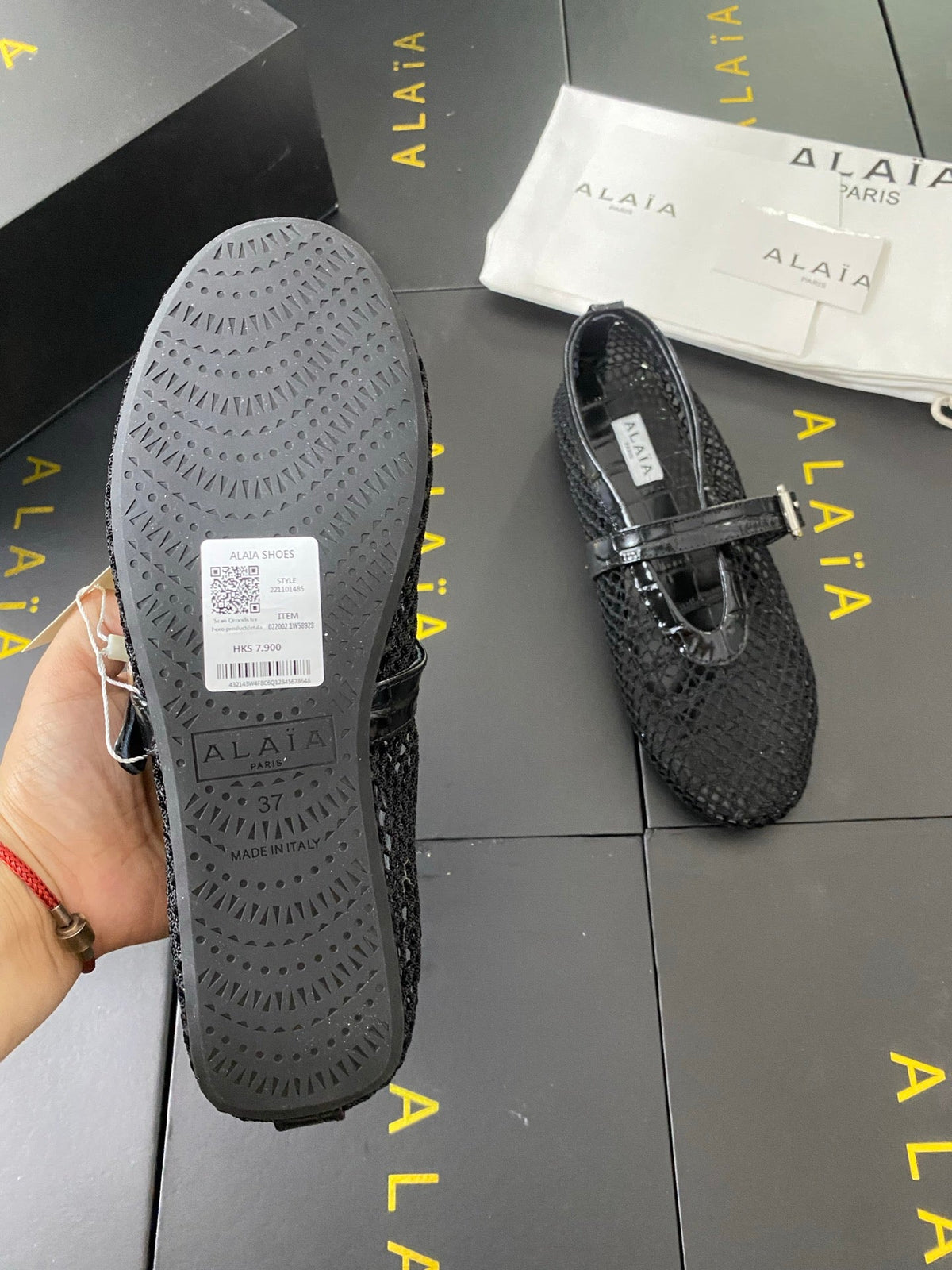 Alaia 26s Mary Jane Black Fishnet Strass Croc-Effect Leather 195004