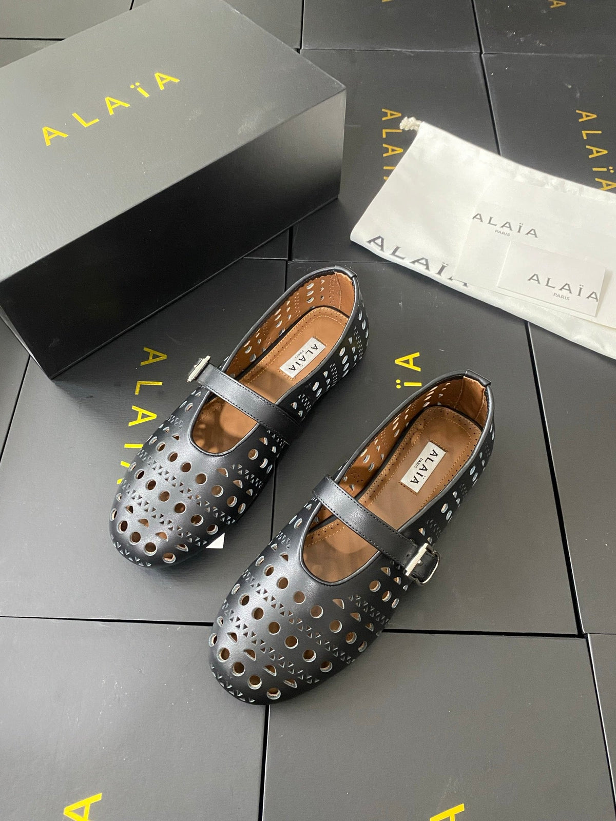 Alaia 26s Mary Jane Black Perforated Leather 195005
