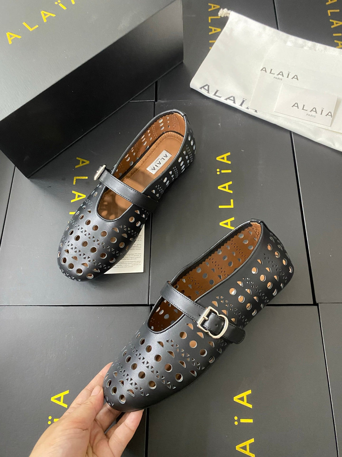 Alaia 26s Mary Jane Black Perforated Leather 195005