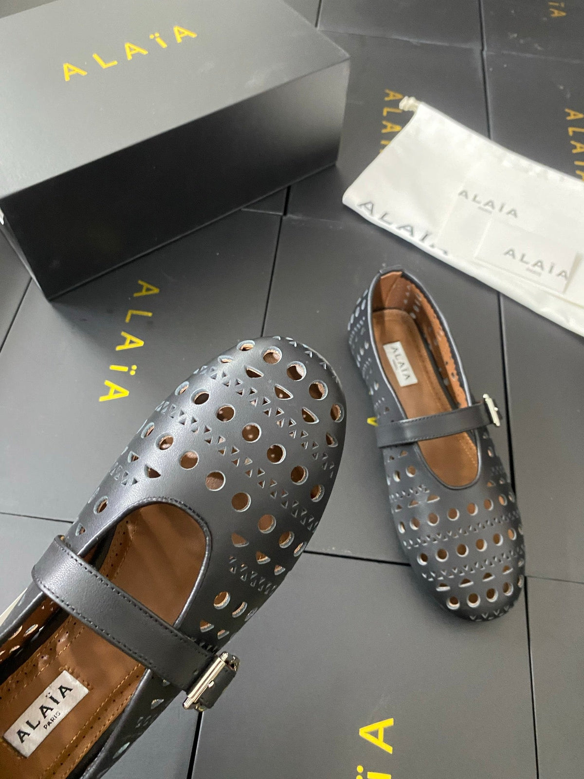 Alaia 26s Mary Jane Black Perforated Leather 195005