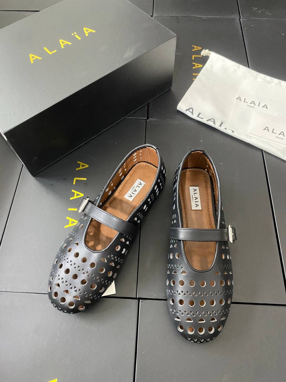 Alaia 26s Mary Jane Black Perforated Leather 195005