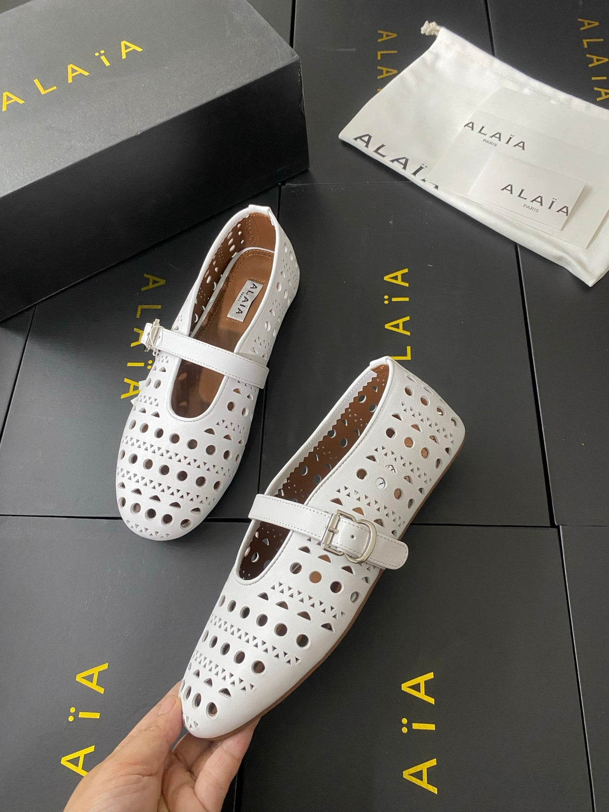 Alaia 26s Mary Jane White Perforated Leather 195007