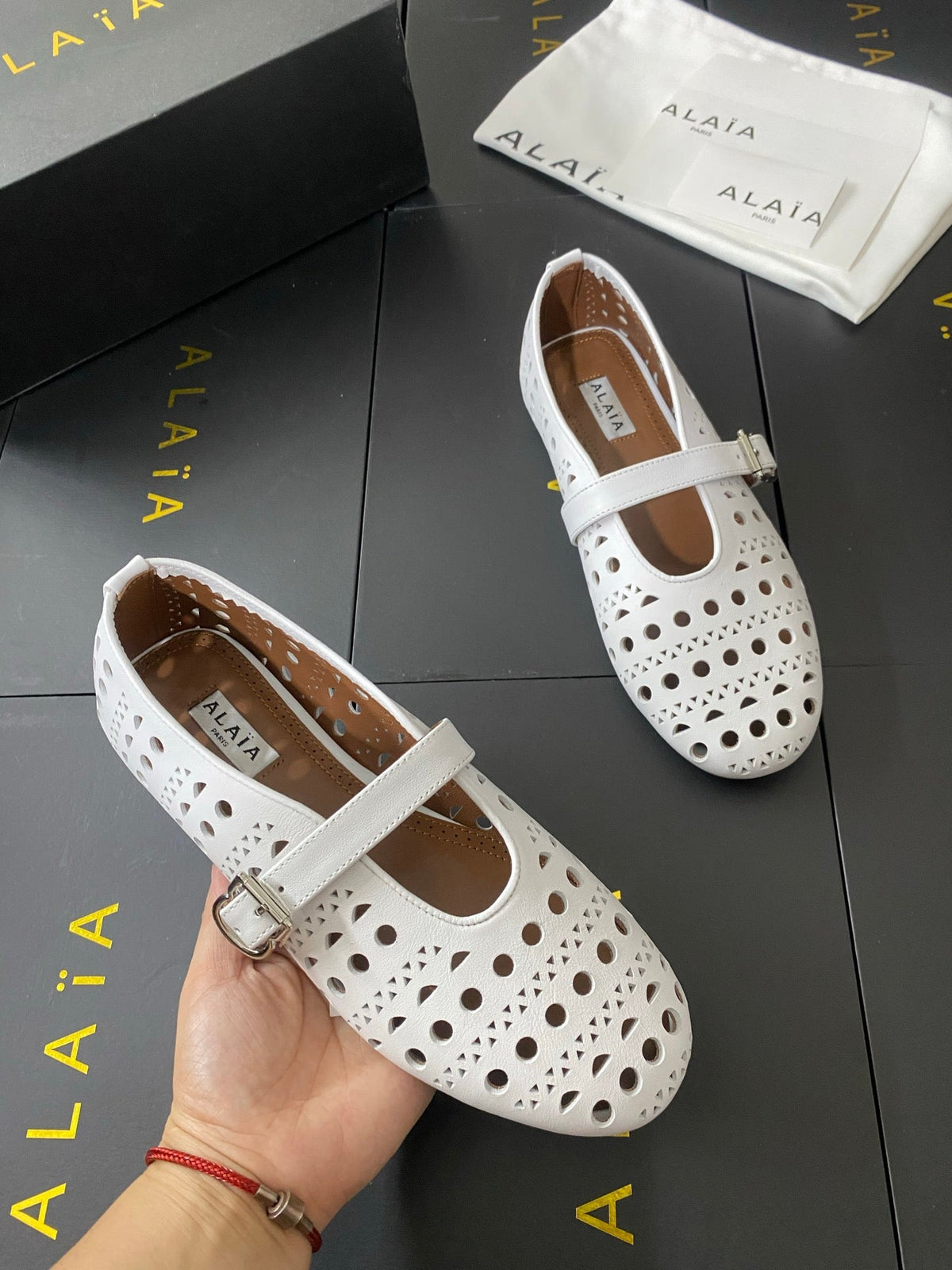 Alaia 26s Mary Jane White Perforated Leather 195007