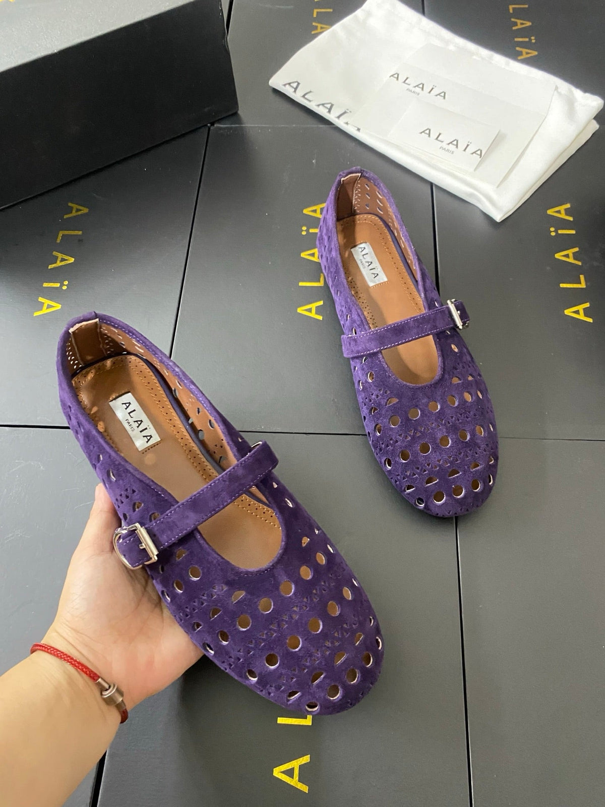 Alaia 26s Mary Jane Purple Perforated Suede 195008