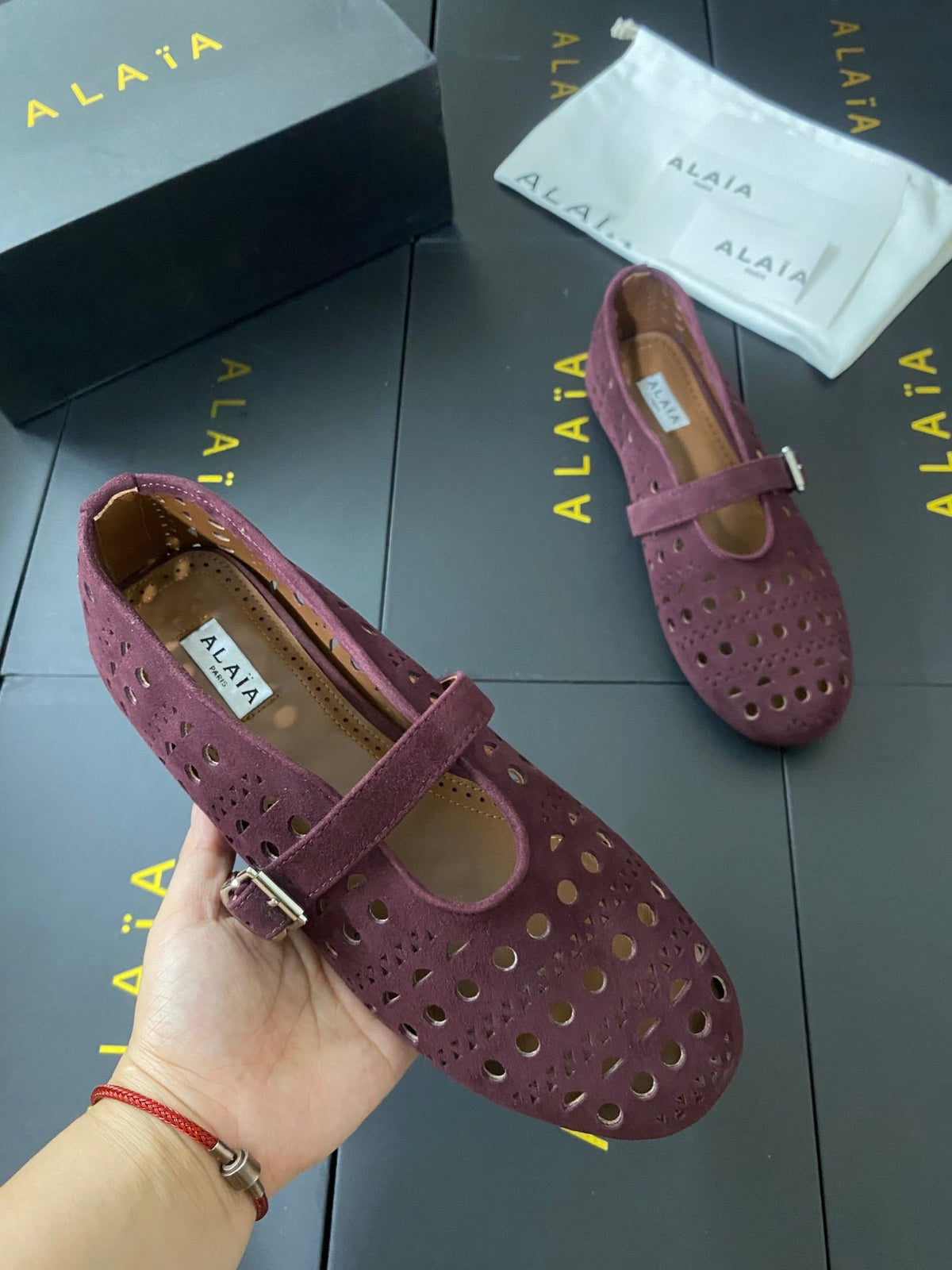 Alaia 26s Mary Jane Burgundy Perforated Suede 195009