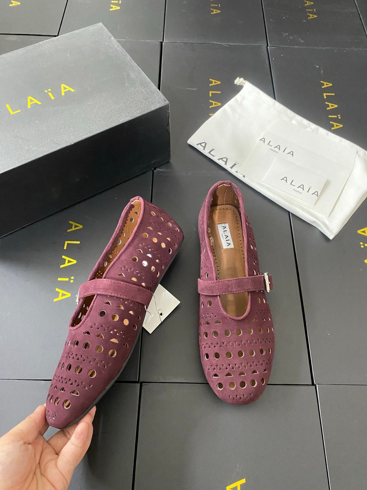 Alaia 26s Mary Jane Burgundy Perforated Suede 195009