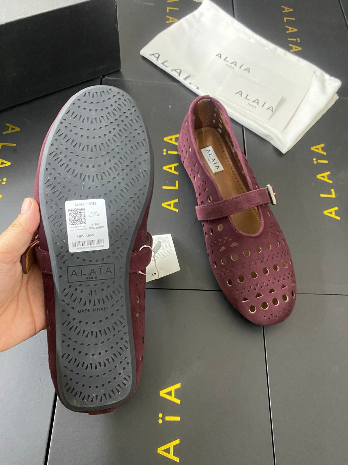 Alaia 26s Mary Jane Burgundy Perforated Suede 195009