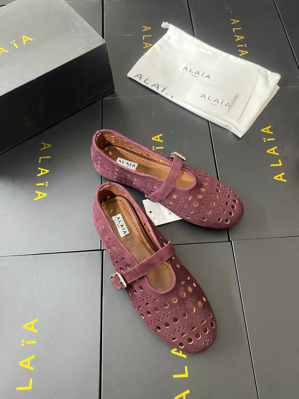 Alaia 26s Mary Jane Burgundy Perforated Suede 195009