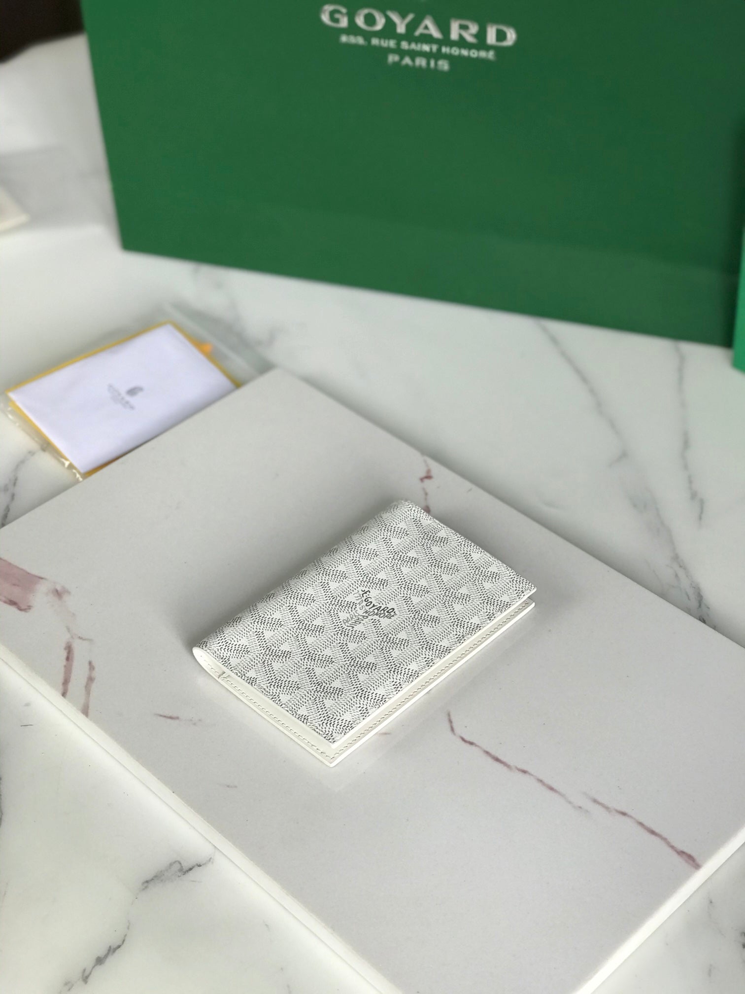 Goyard Grenelle Passport Cover 10cm White Canvas & Cafskin