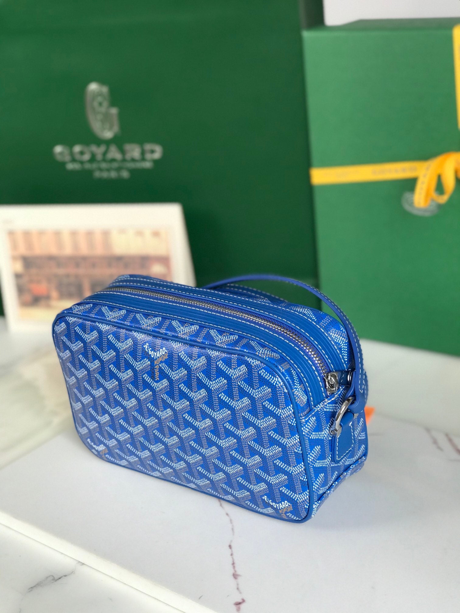 Goyard Cap-Vert Camera Bag Blue Calfskin Canvas 290853