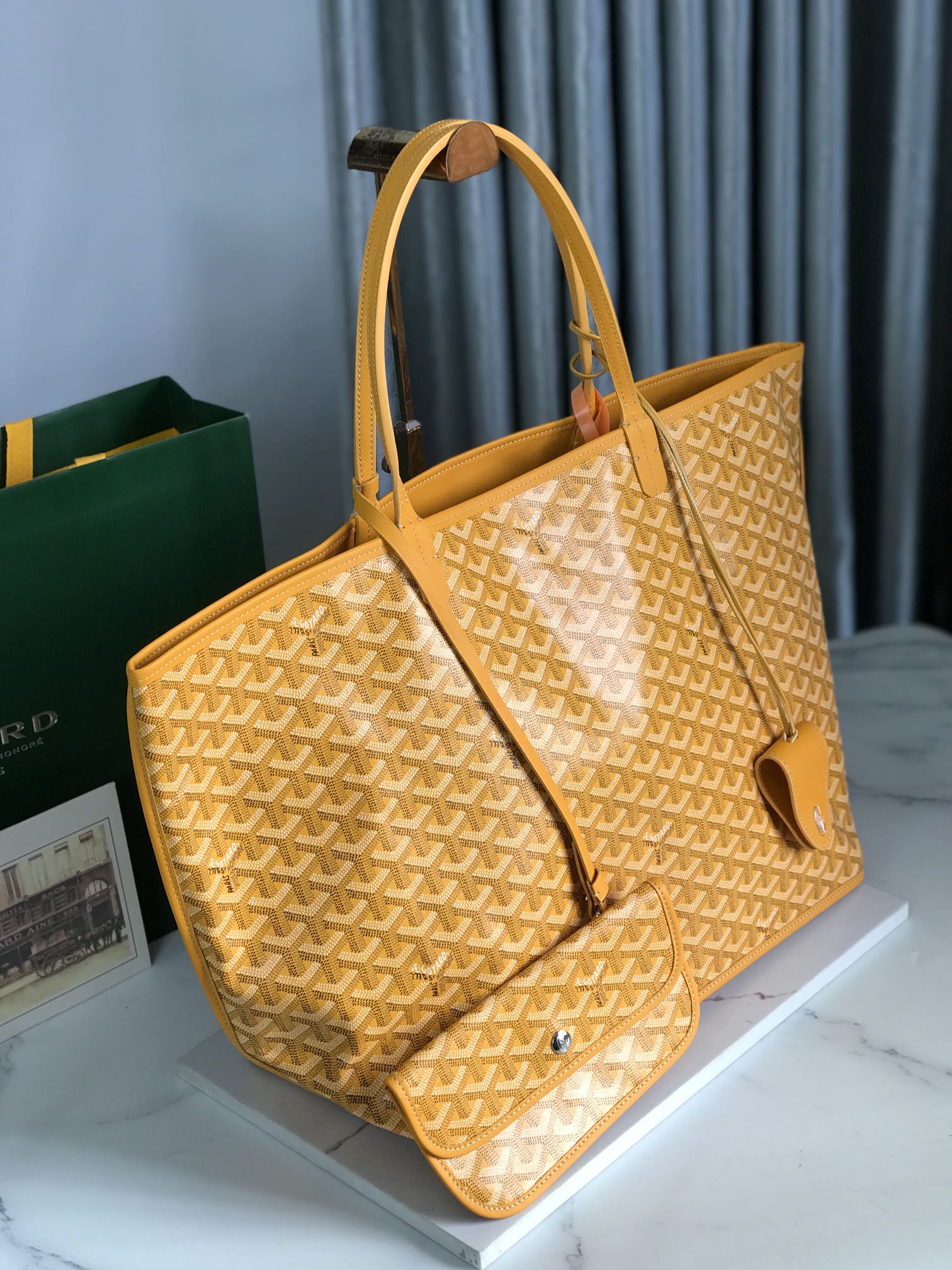 Goyard Anjou GM Bag 39cm Yellow Calfskin Goyardine Canvas 290826