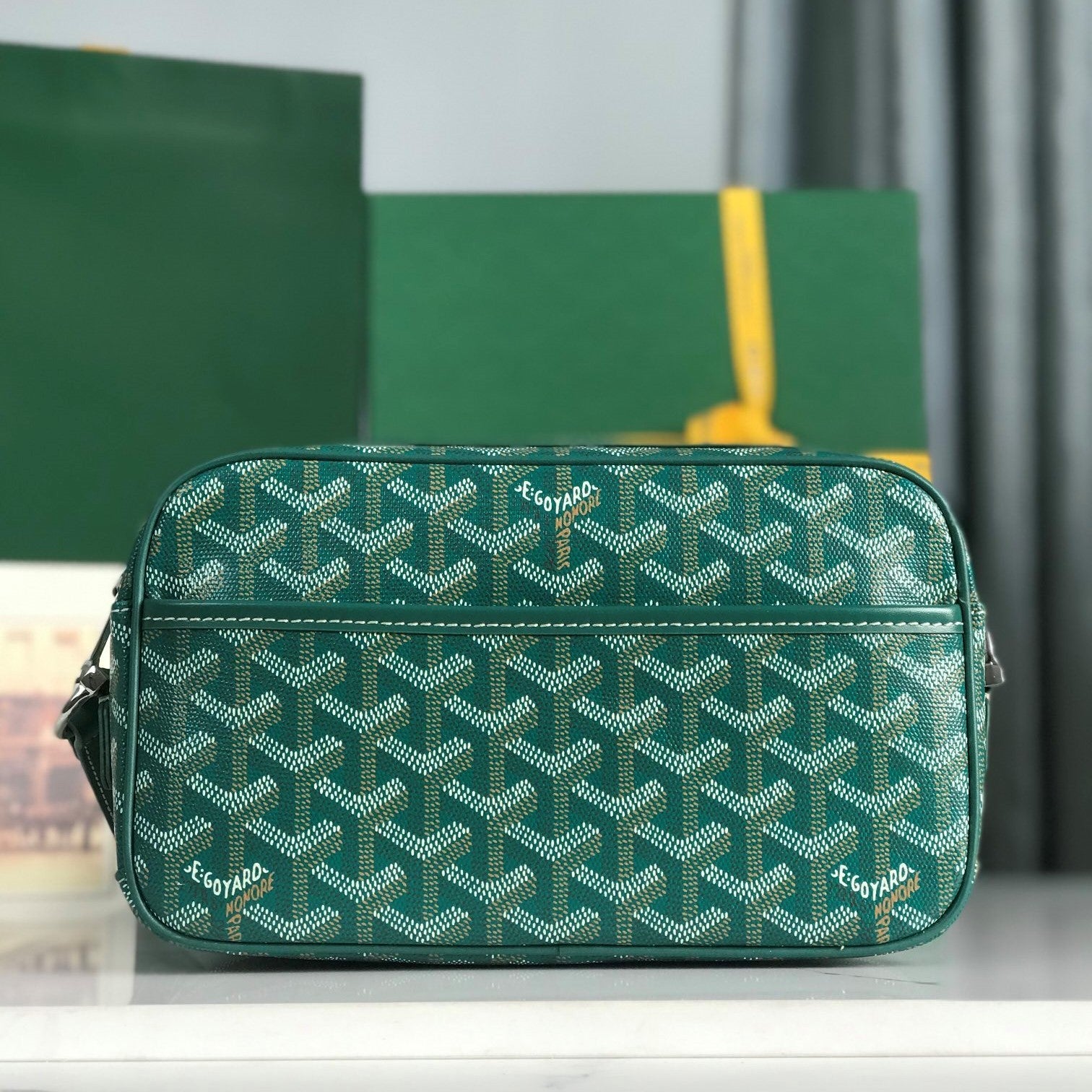 Goyard Cap-Vert Camera Bag Teal Green Calfskin Canvas 290858