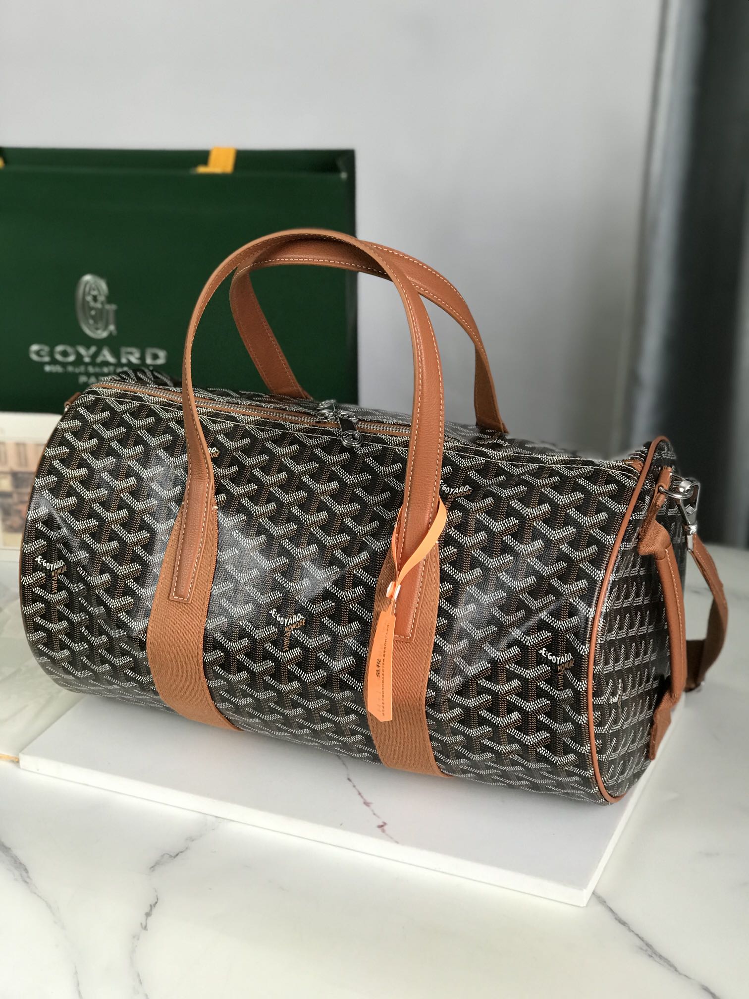 Goyard Barrel 40 Sports Bag Black Tan Canvas & Calfskin