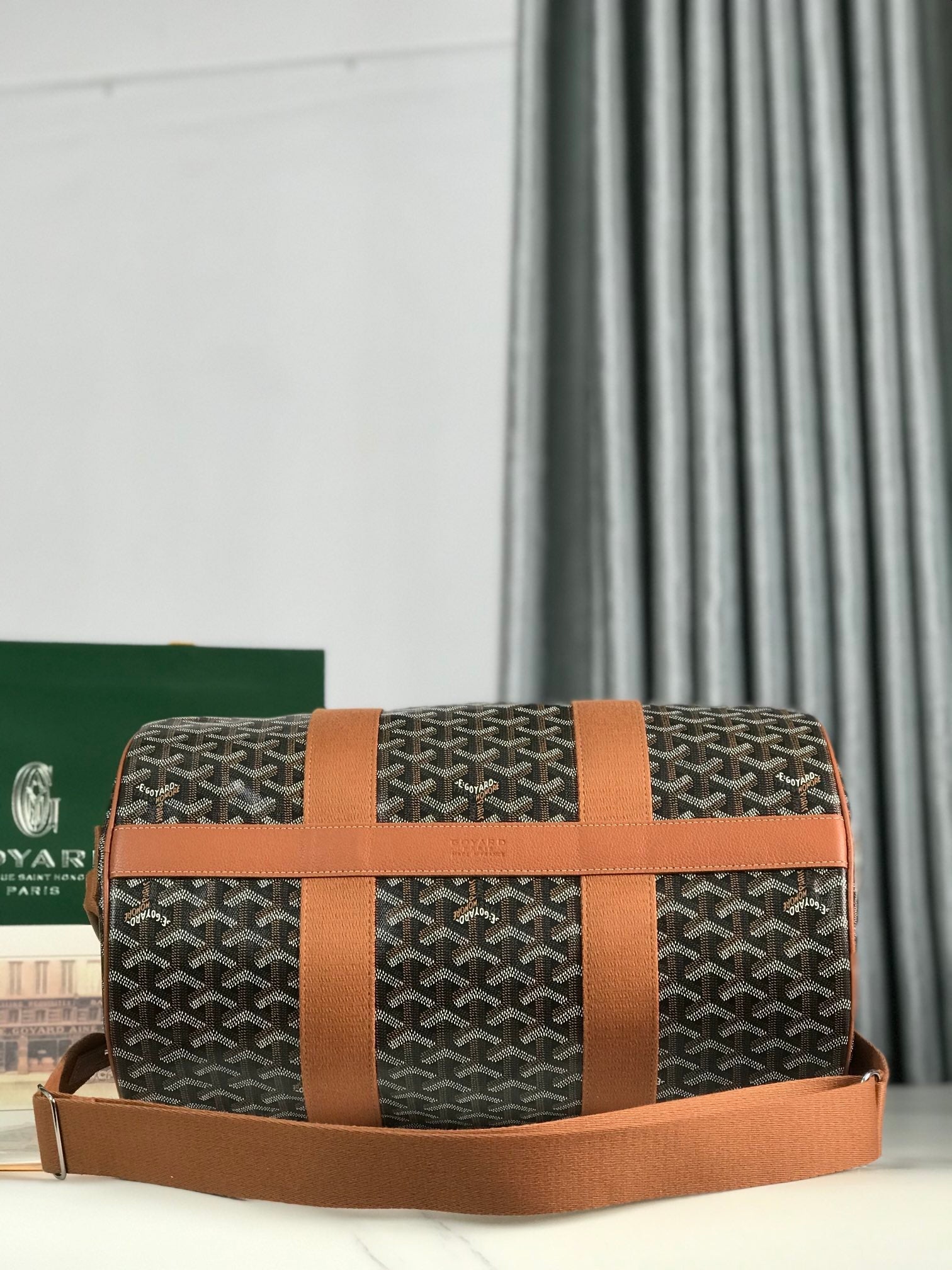 Goyard Barrel 40 Sports Bag Black Tan Canvas & Calfskin