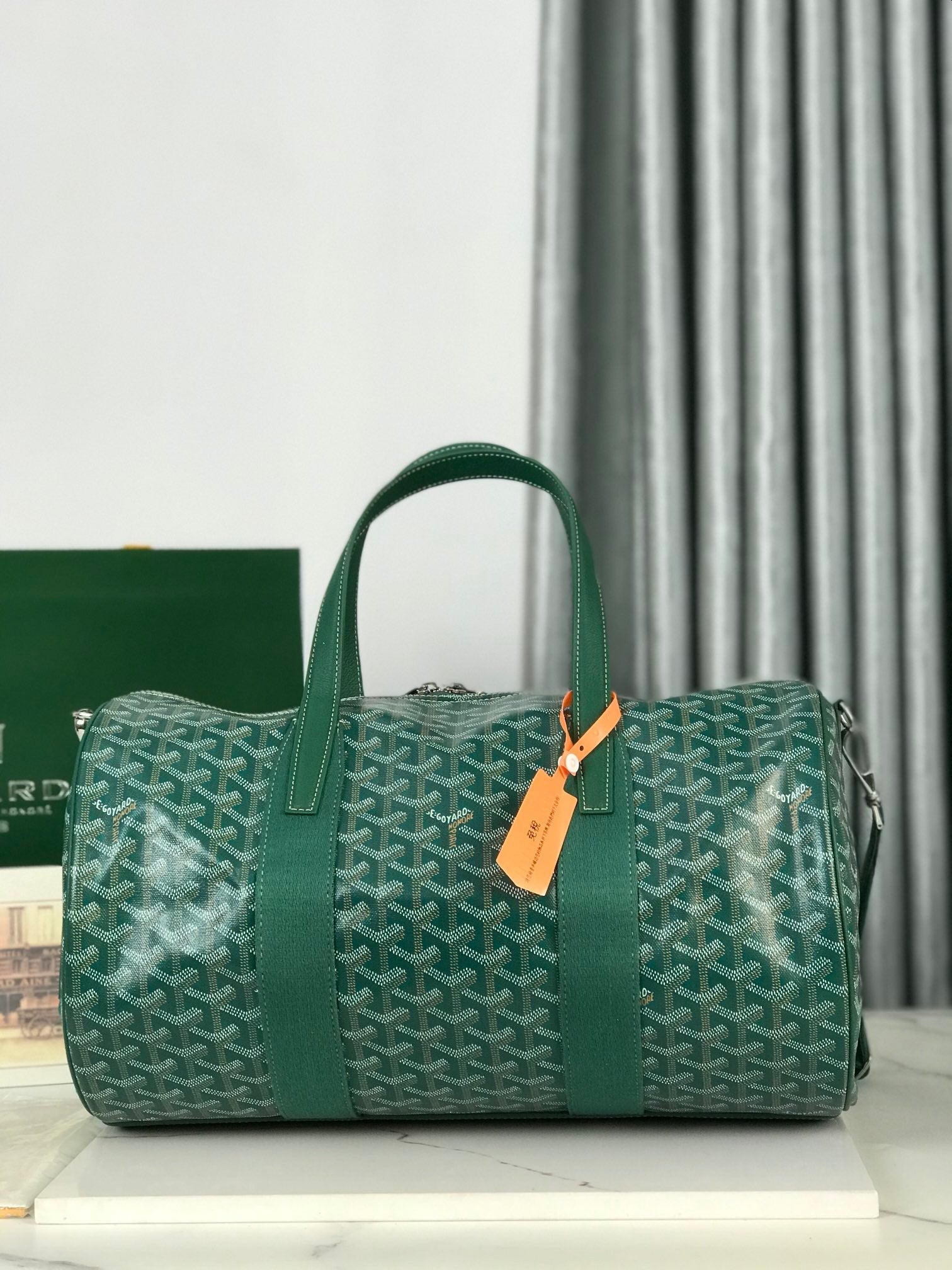 Goyard Barrel 40 Sports Bag Green Canvas & Calfskin