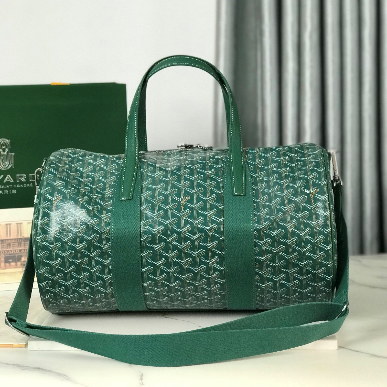 Goyard Barrel 40 Sports Bag Green Canvas & Calfskin