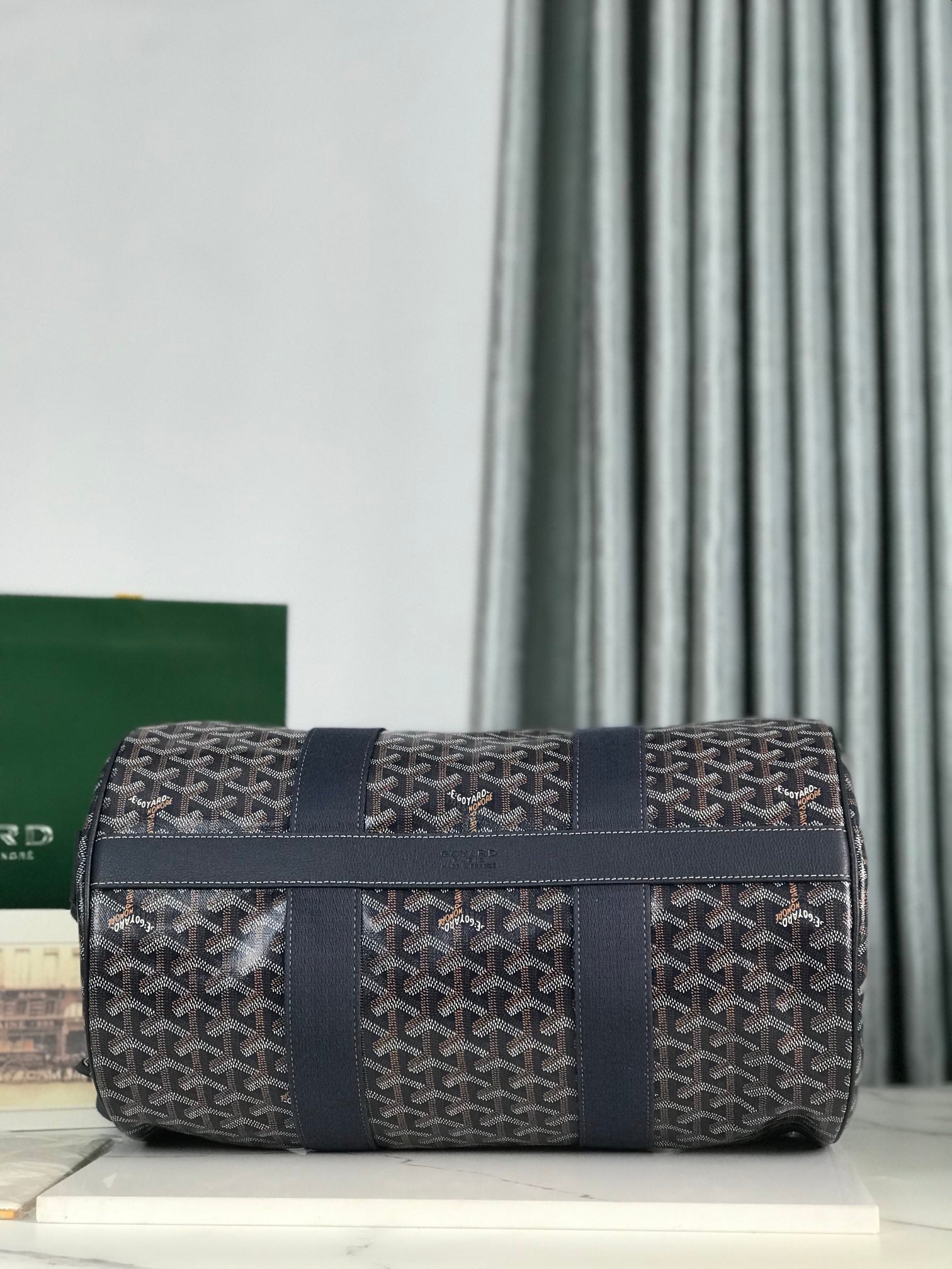 Goyard Barrel 40 Sports Bag Navy Blue Canvas & Calfskin