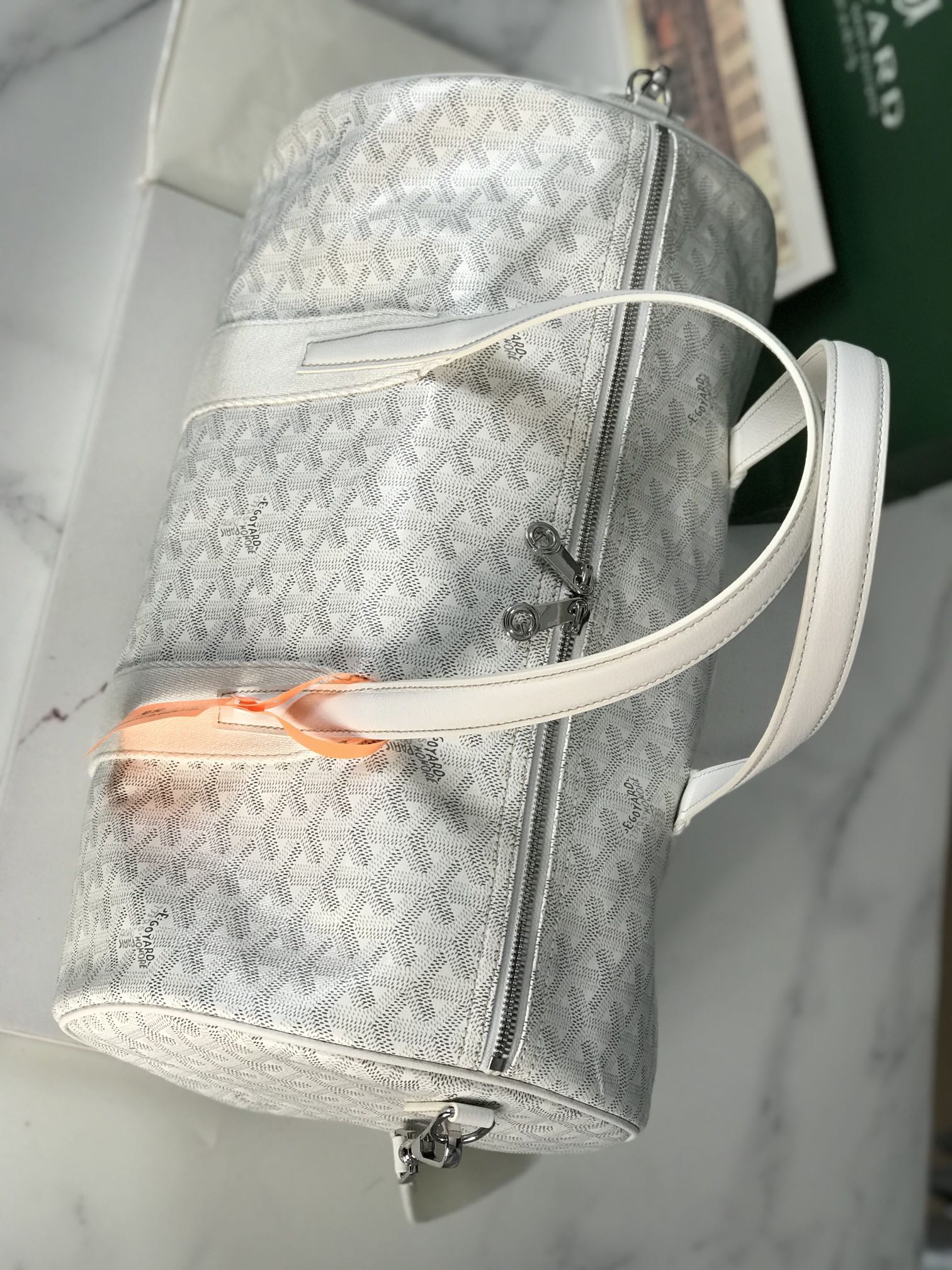 Goyard Barrel 40 Sports Bag White Canvas & Calfskin