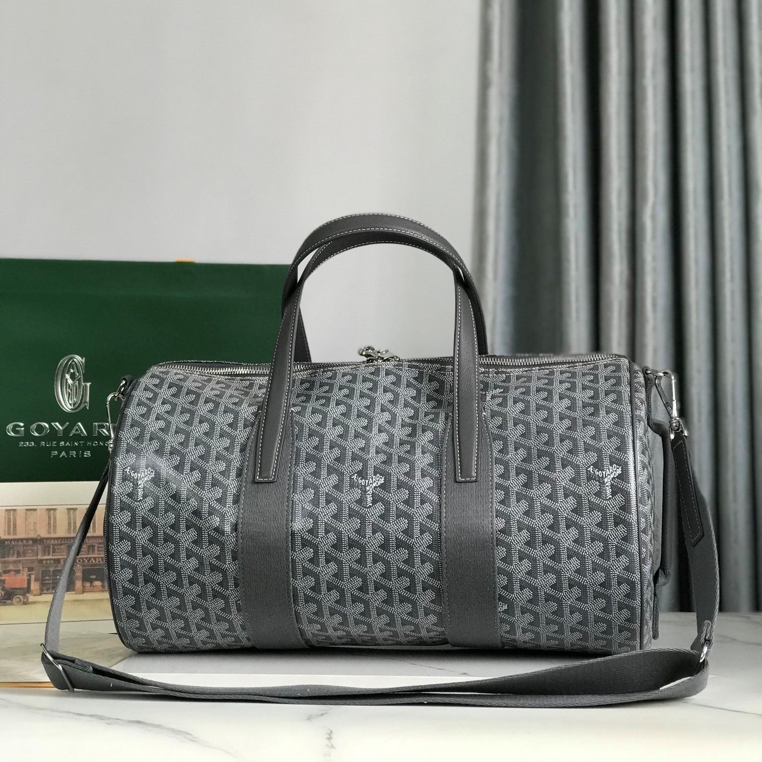 Goyard Barrel 40 Sports Bag Grey Canvas & Calfskin