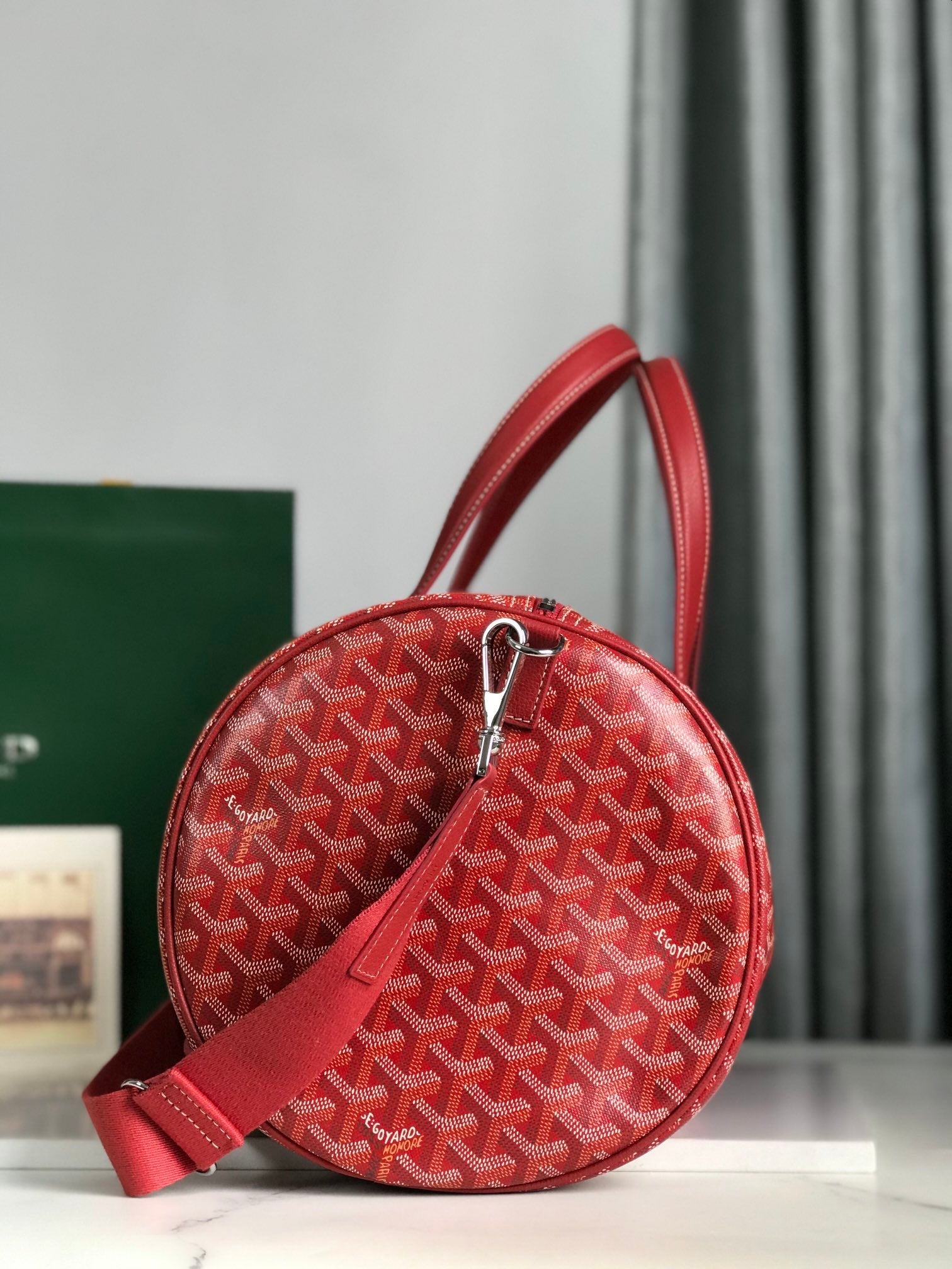 Goyard Barrel 40 Sports Bag Red Canvas & Calfskin