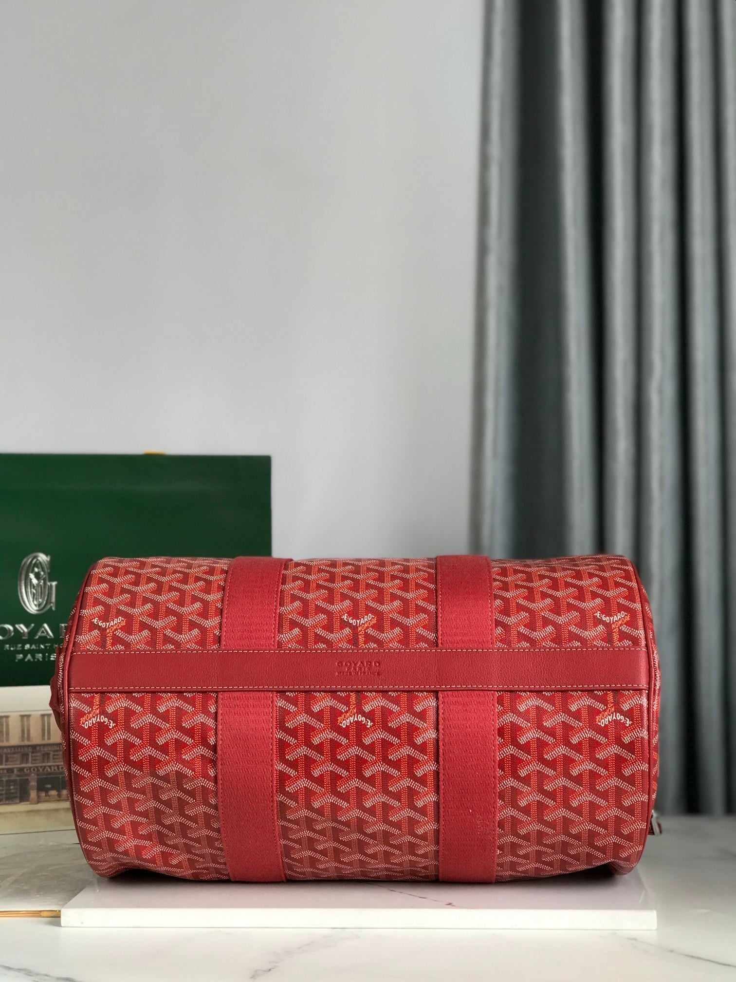 Goyard Barrel 40 Sports Bag Red Canvas & Calfskin