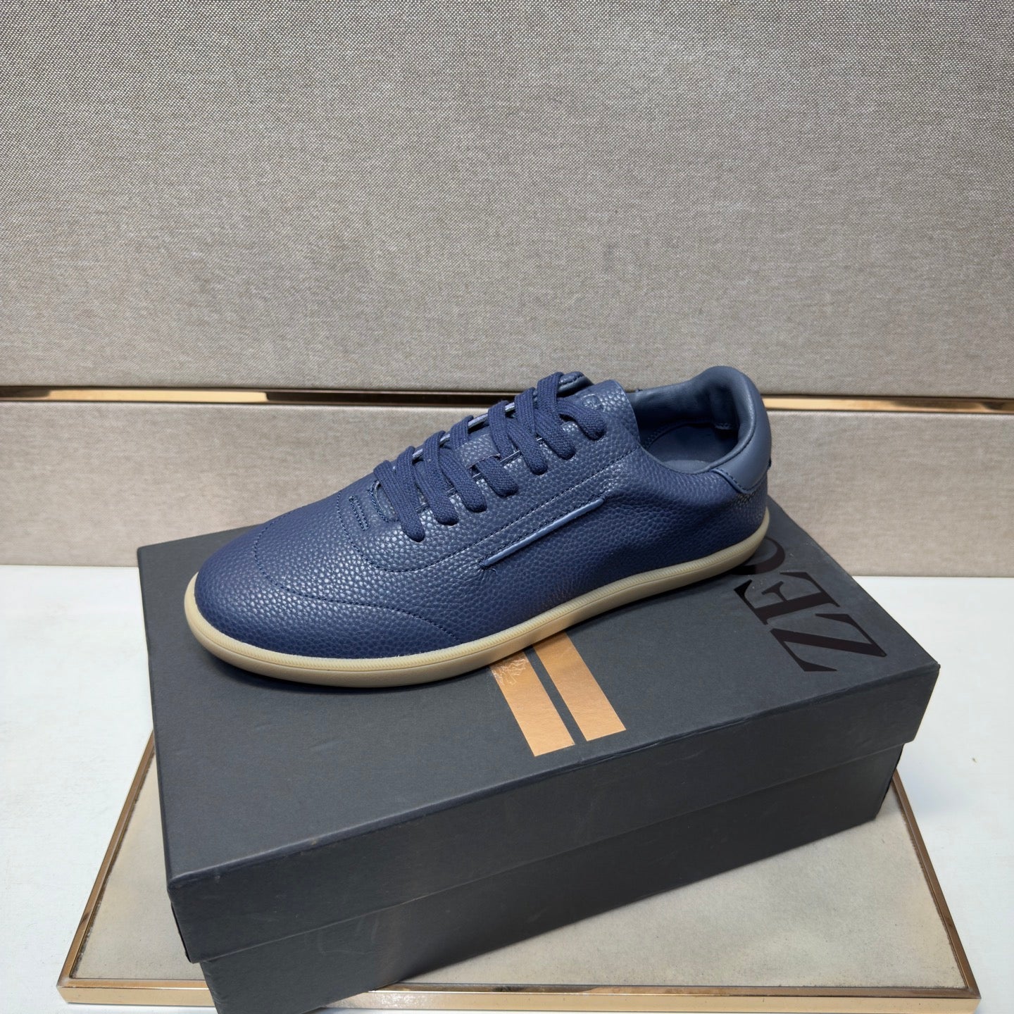 Zegna 232 Men’s Sneakers Dark Blue Grain Leather 178304