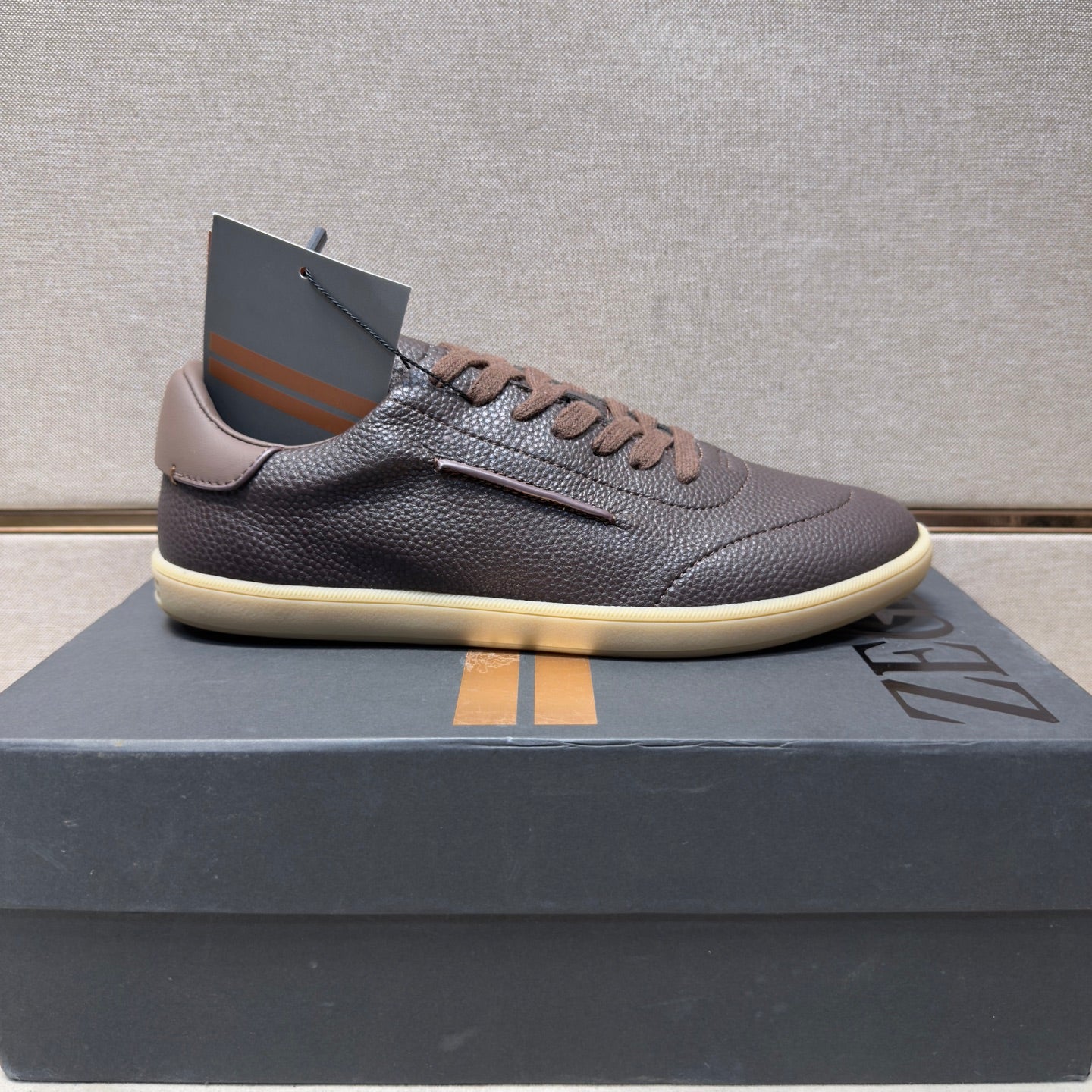 Zegna 232 Men’s Sneakers Dark Brown Grain Leather 178306